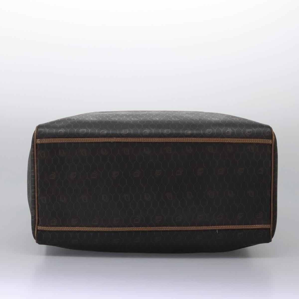 Christian Dior Honeycomb Canvas Boston Bag PVC Black Brown gold Auth 124363