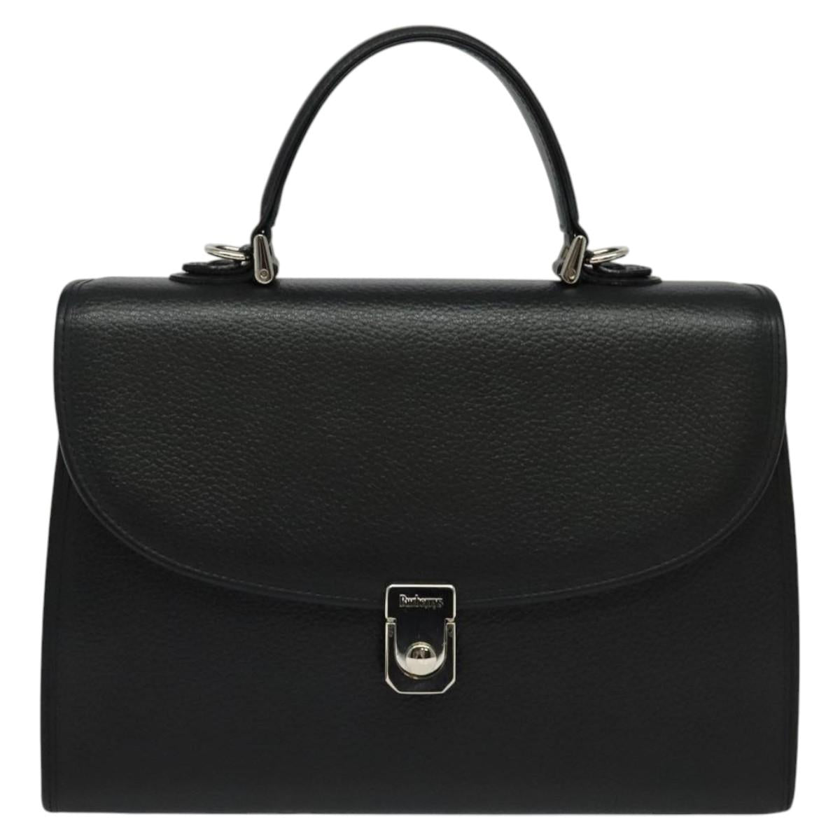 Burberrys Hand Bag Leather 2way Black Silver Auth 124374