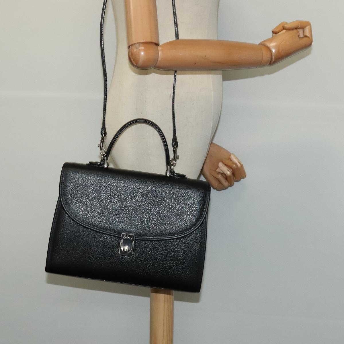 Burberrys Hand Bag Leather 2way Black Silver Auth 124374