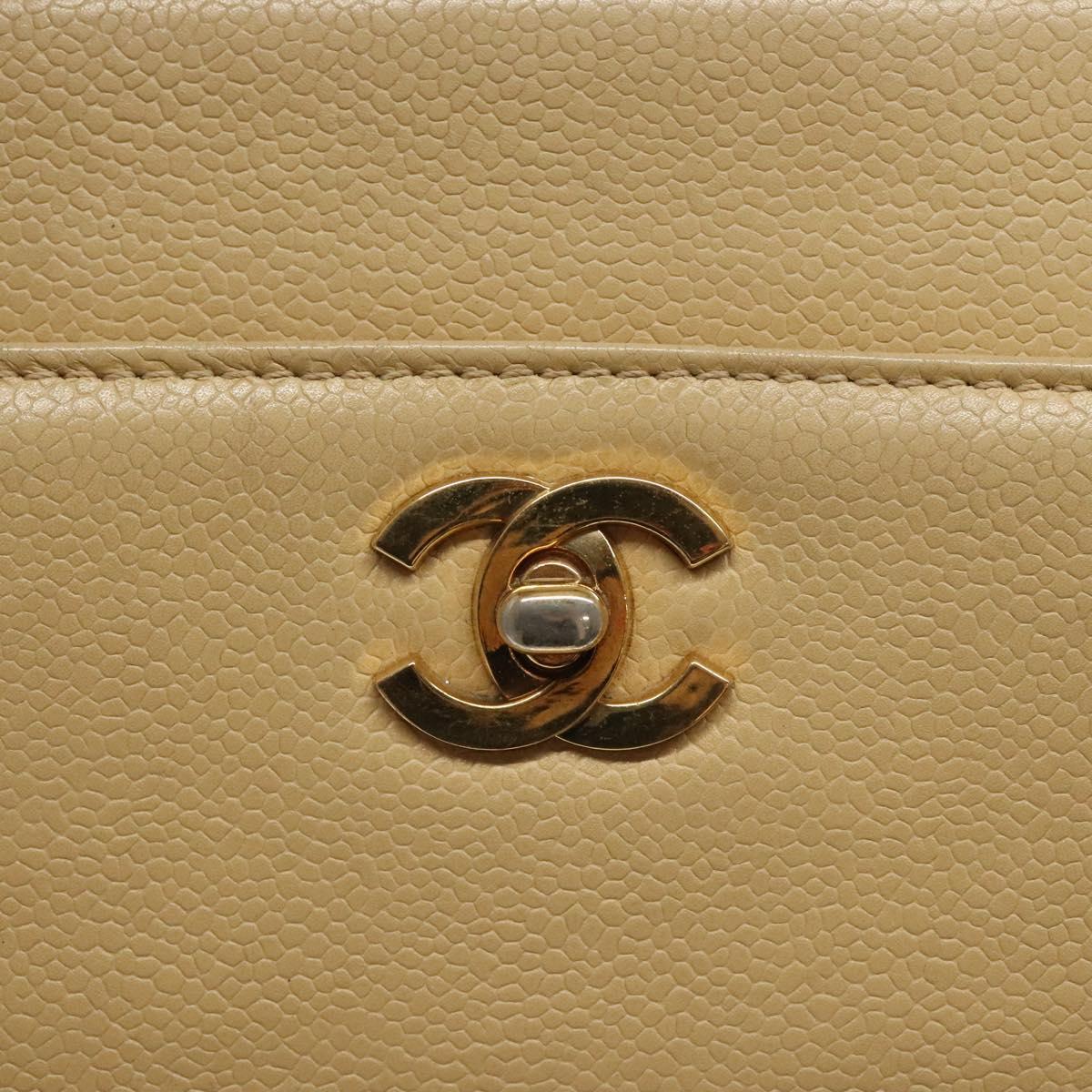 CHANEL Hand Bag Caviar Skin Beige Gold CC Auth 124376