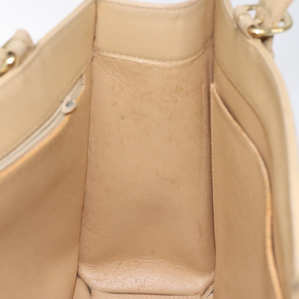 CHANEL Hand Bag Caviar Skin Beige Gold CC Auth 124376