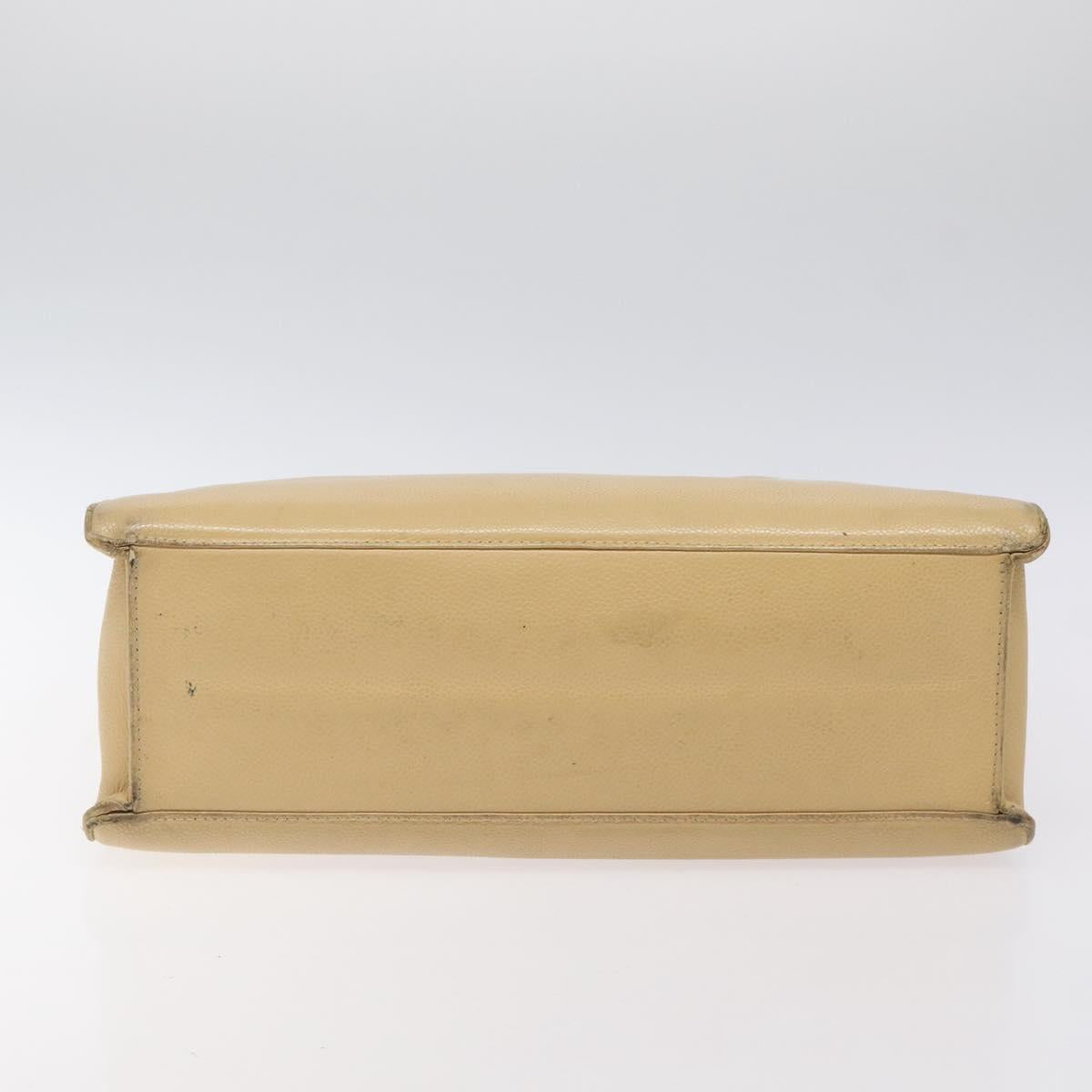 CHANEL Hand Bag Caviar Skin Beige Gold CC Auth 124376