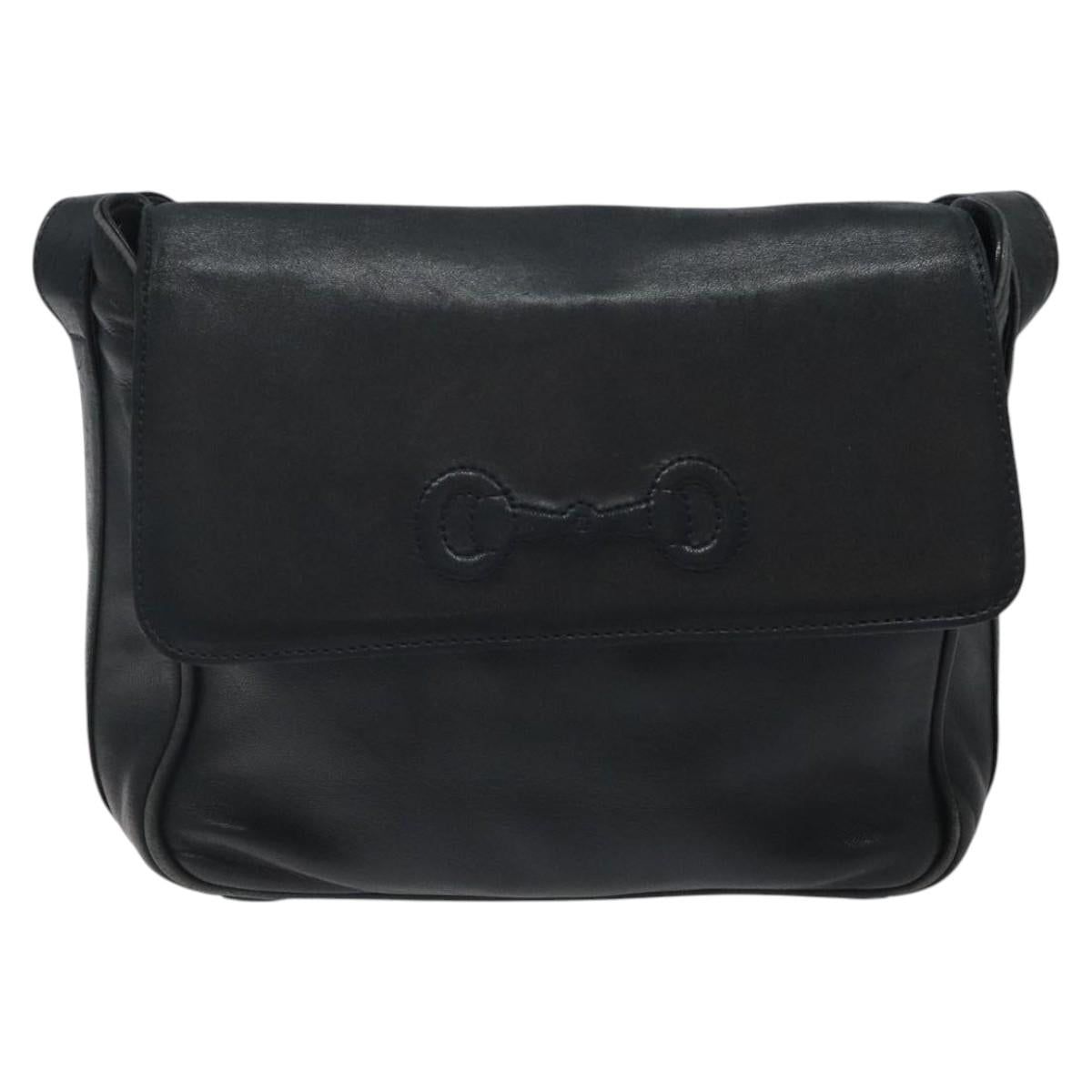 GUCCI Horsebit Shoulder Bag Leather Black Gold 007 3444 0220 Auth 124377