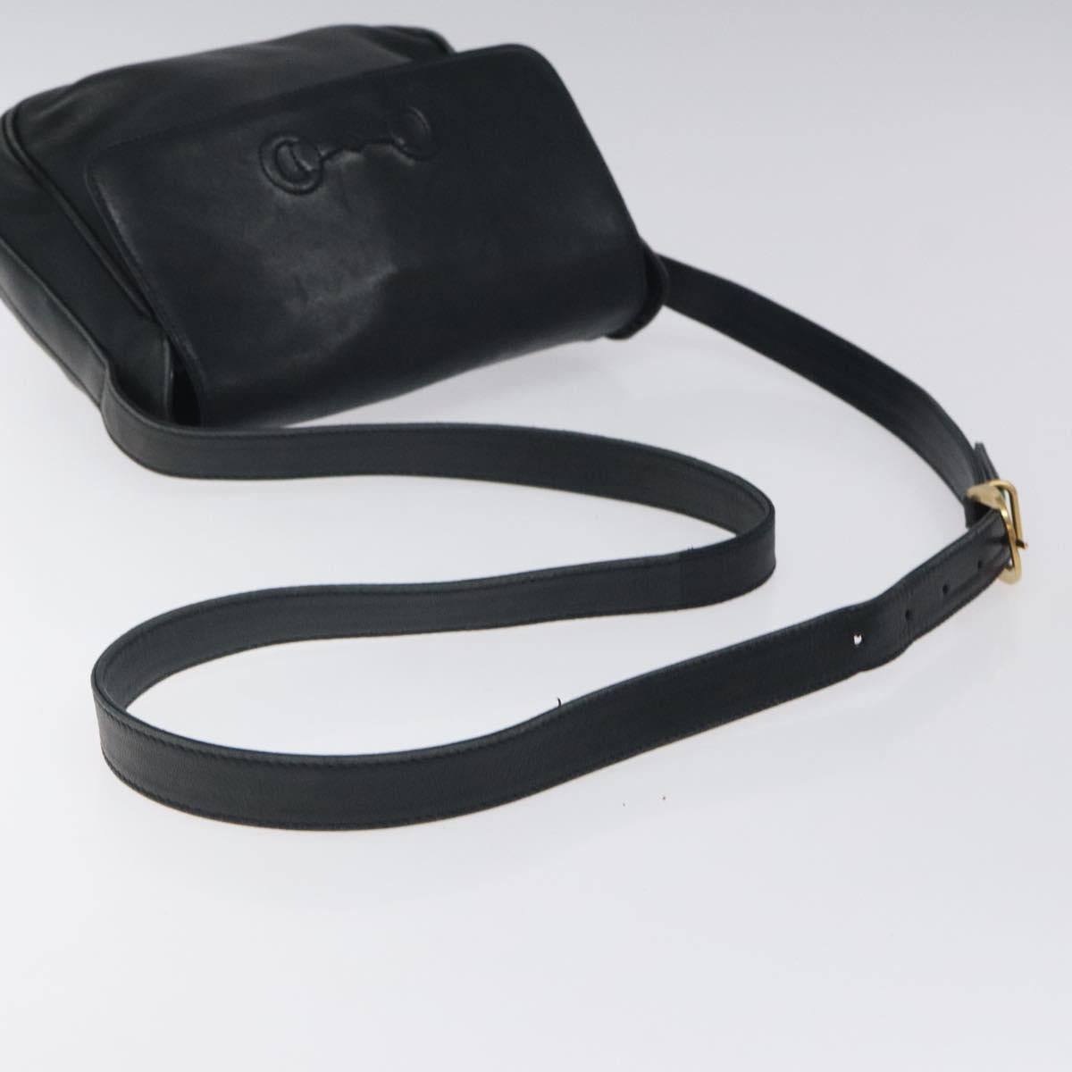 GUCCI Horsebit Shoulder Bag Leather Black Gold 007 3444 0220 Auth 124377
