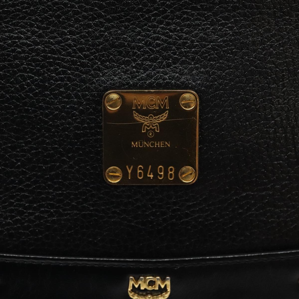 MCM Shoulder Bag Leather Black Gold Auth 124398