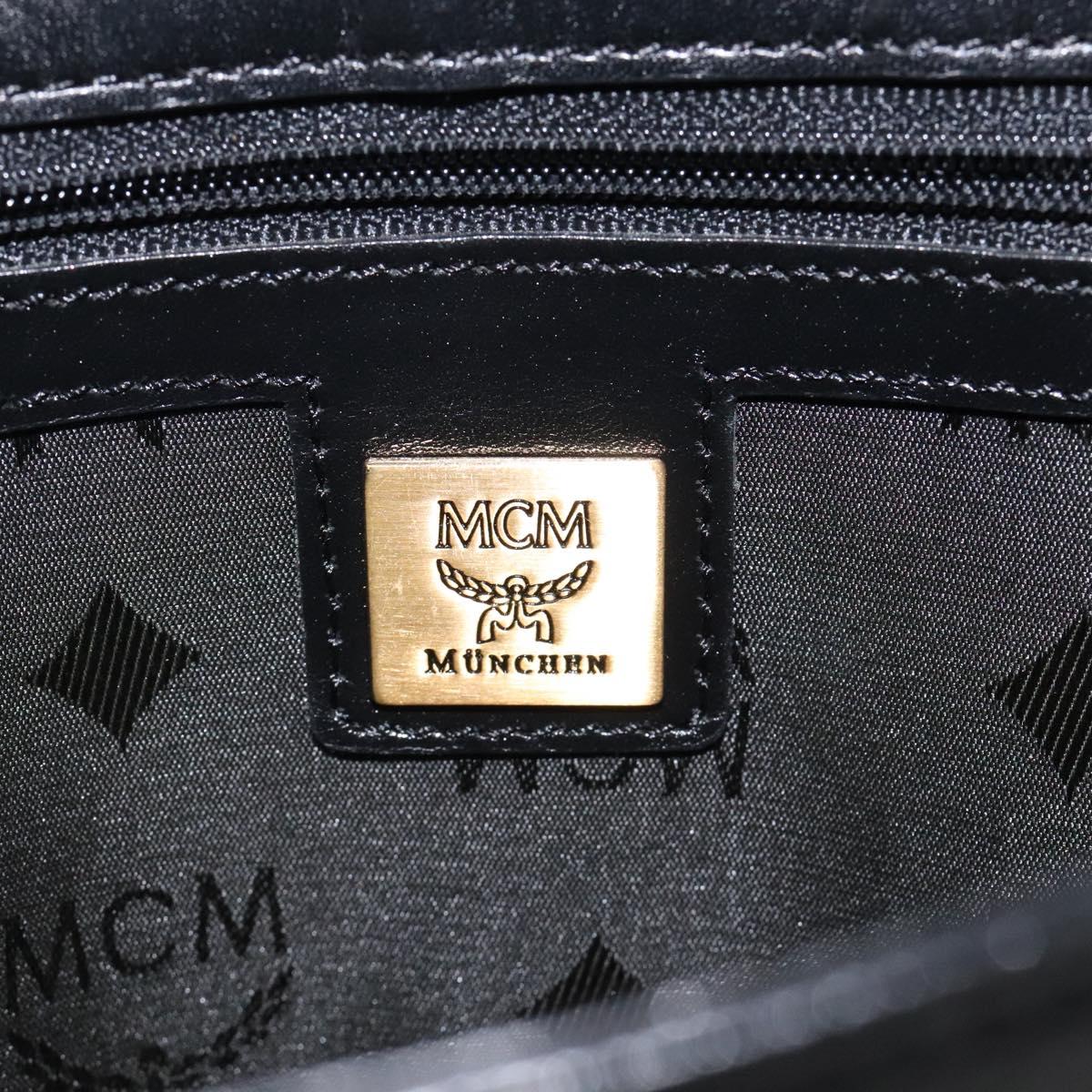 MCM Shoulder Bag Leather Black Gold Auth 124398