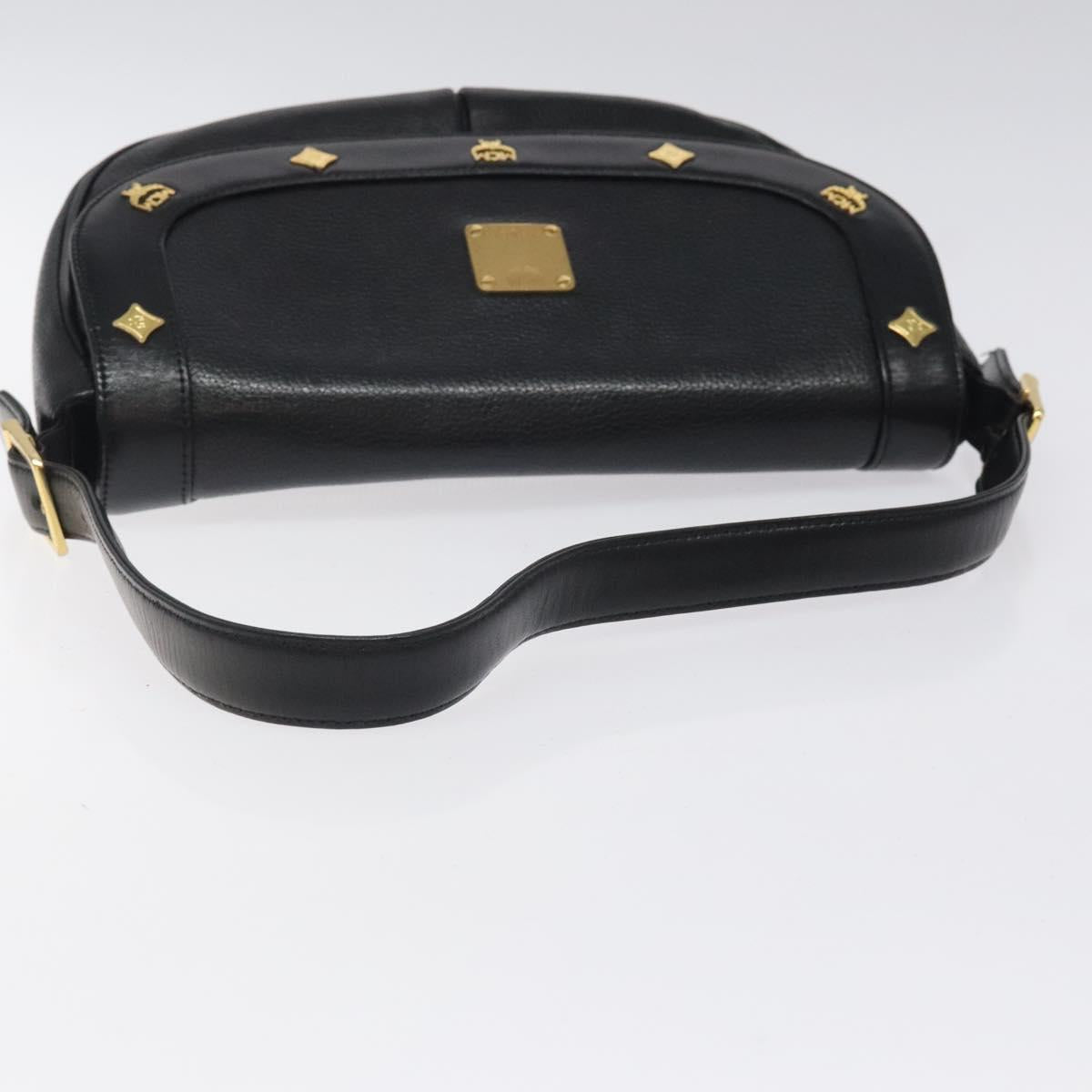 MCM Shoulder Bag Leather Black Gold Auth 124398