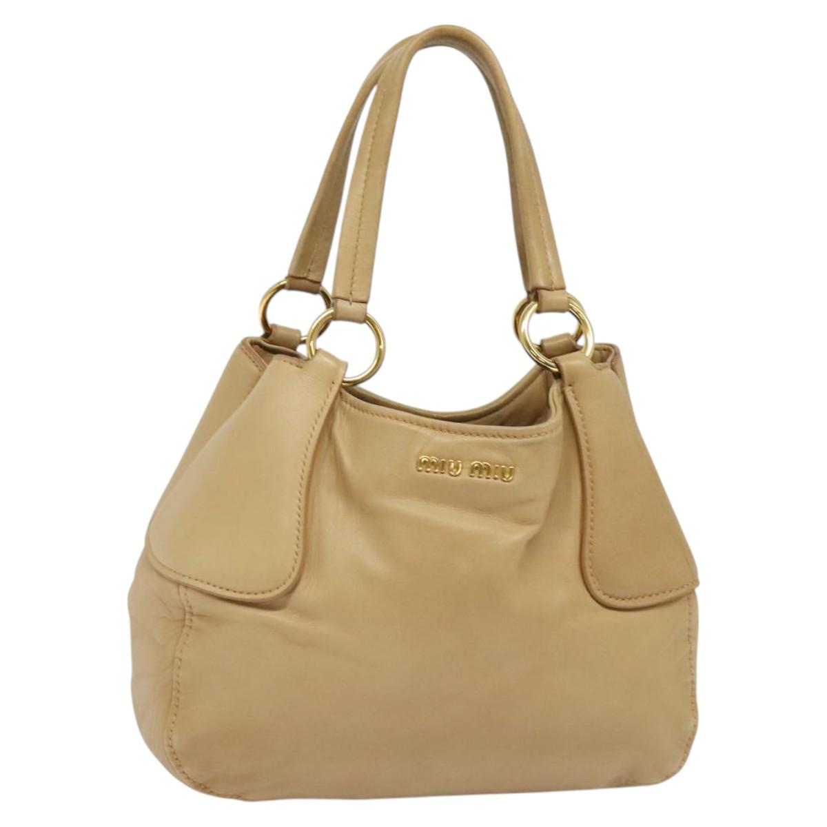 Miu Miu Hand Bag Leather Beige Gold Auth 124414V