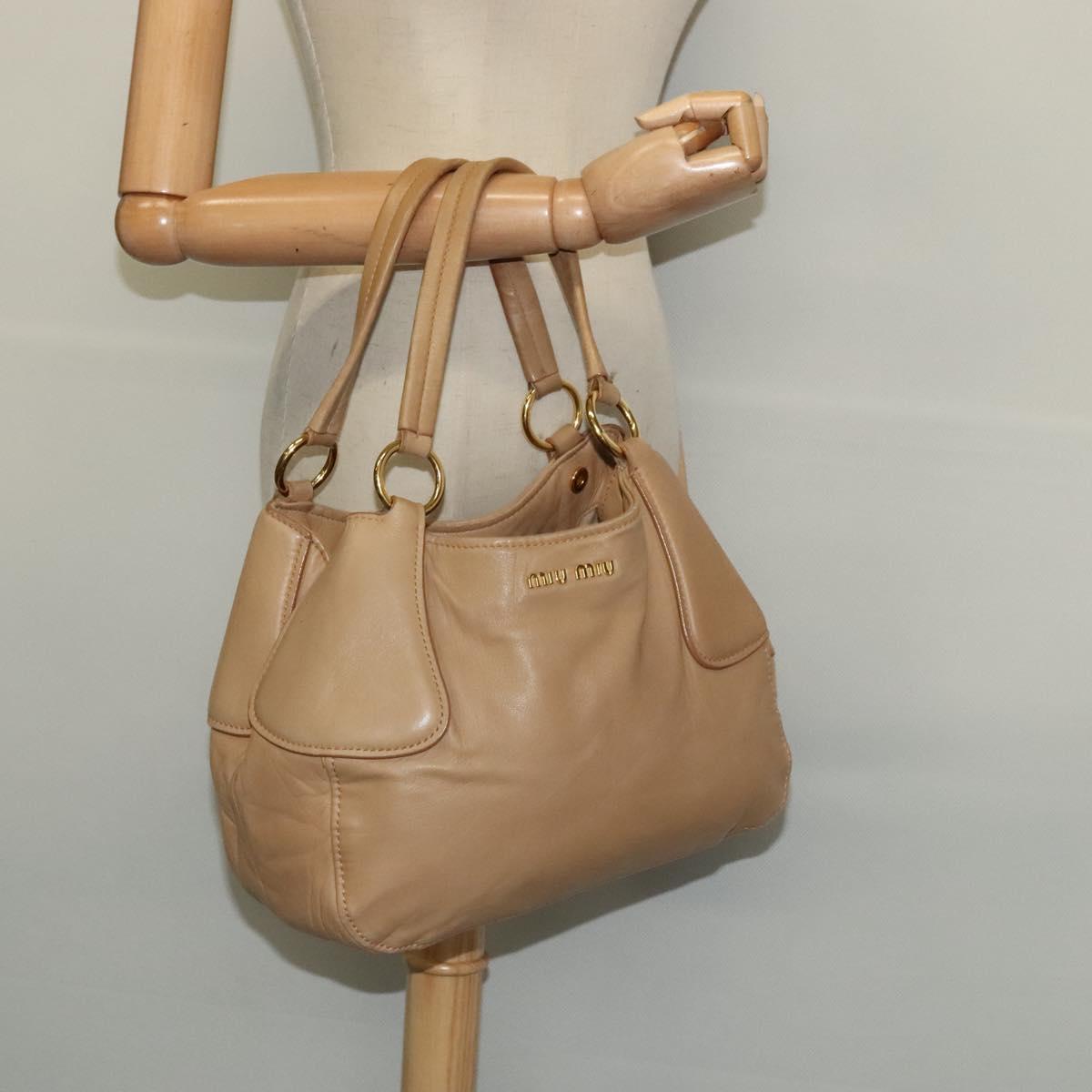 Miu Miu Hand Bag Leather Beige Gold Auth 124414V