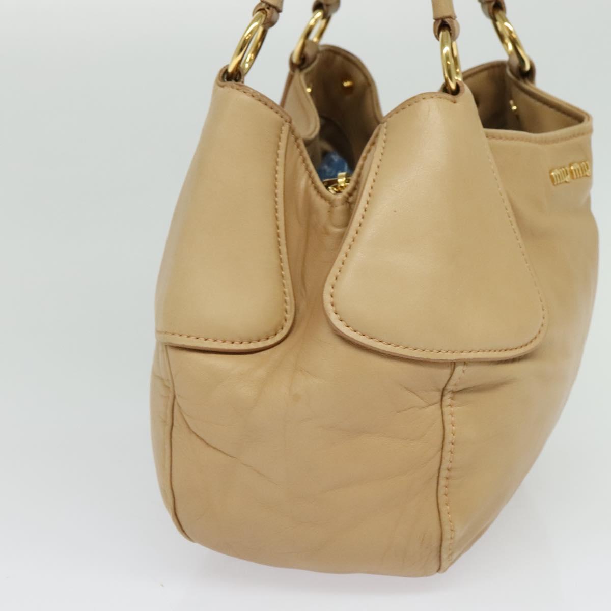 Miu Miu Hand Bag Leather Beige Gold Auth 124414V