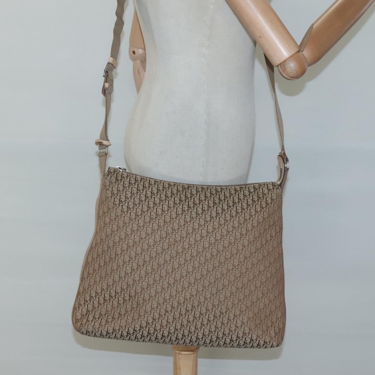 Christian Dior Trotter Canvas Shoulder Bag Beige Gold Auth 124421