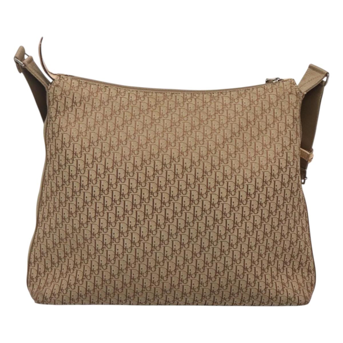 Christian Dior Trotter Canvas Shoulder Bag Beige Gold Auth 124421