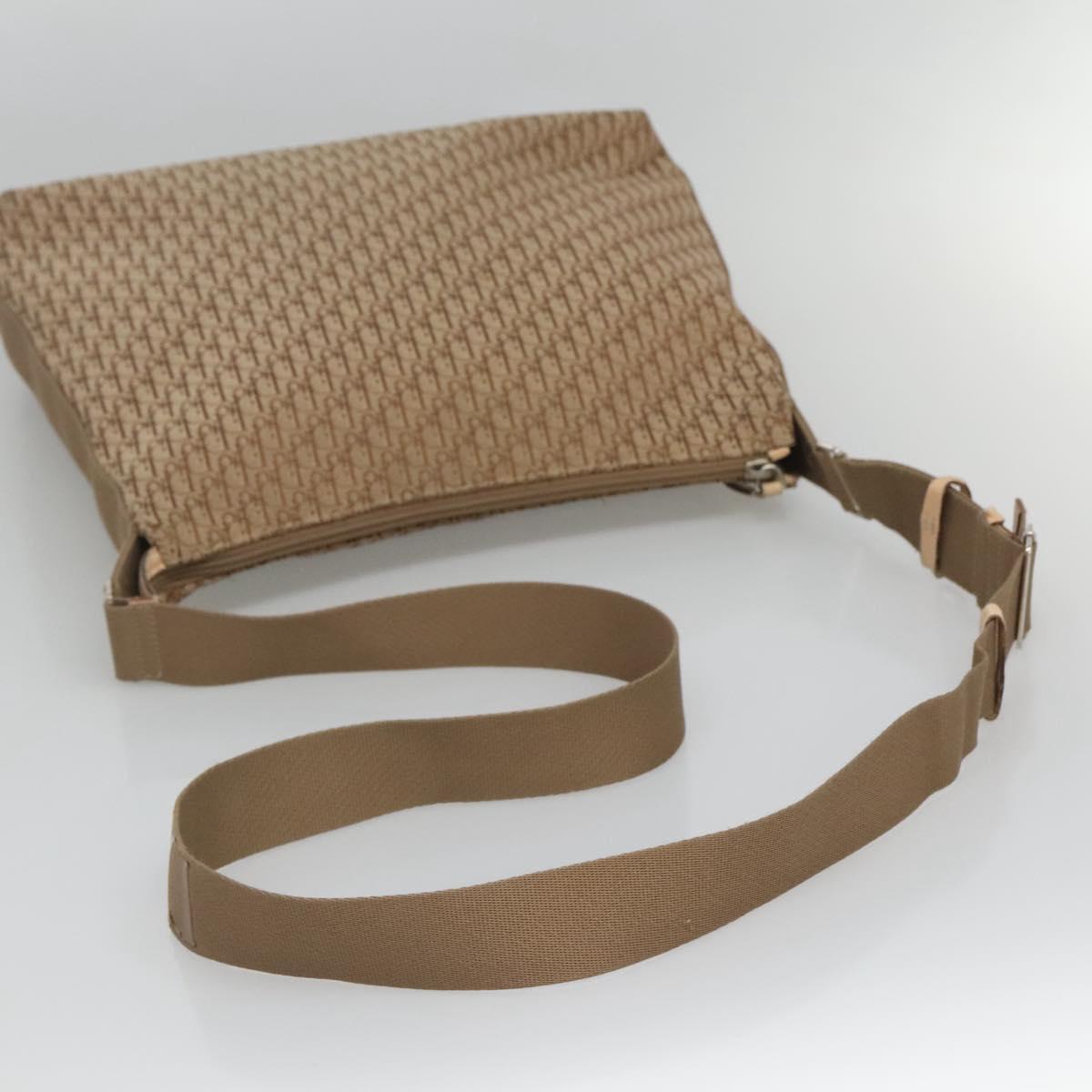 Christian Dior Trotter Canvas Shoulder Bag Beige Gold Auth 124421