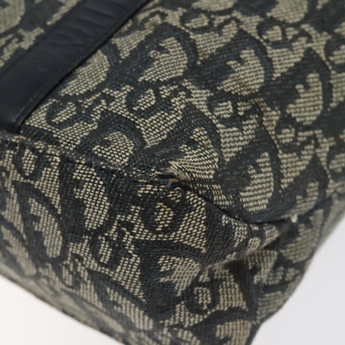 Christian Dior Trotter Canvas Hand Bag Navy Gold Auth 124422