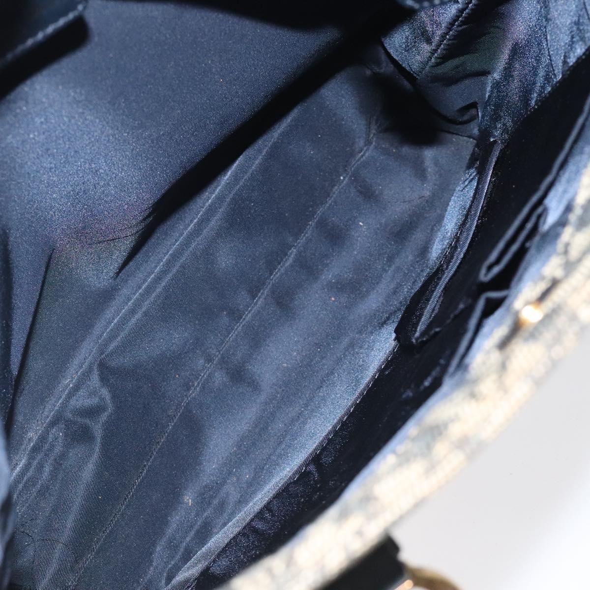 Christian Dior Trotter Canvas Hand Bag Navy Gold Auth 124422