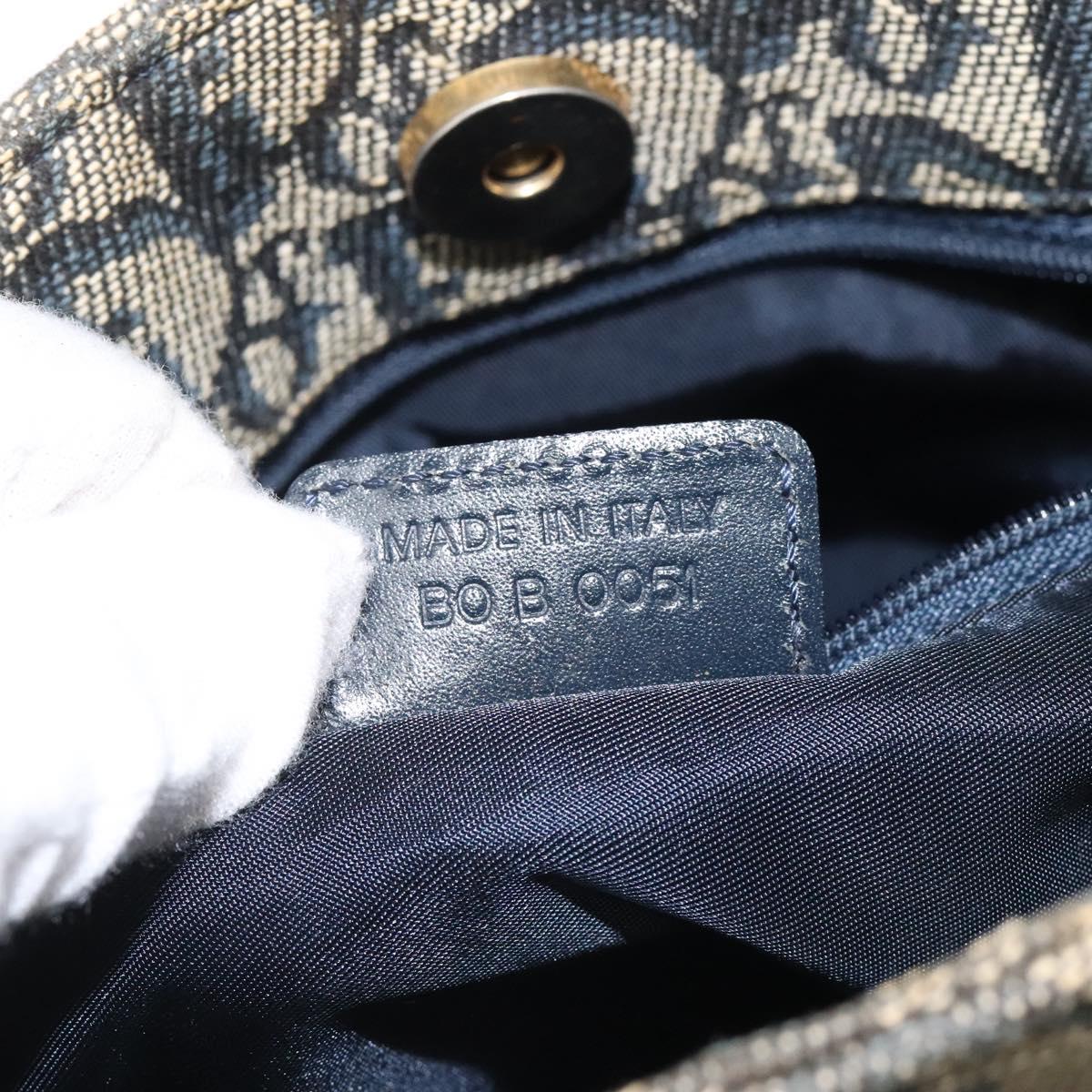 Christian Dior Trotter Canvas Hand Bag Navy Gold Auth 124422