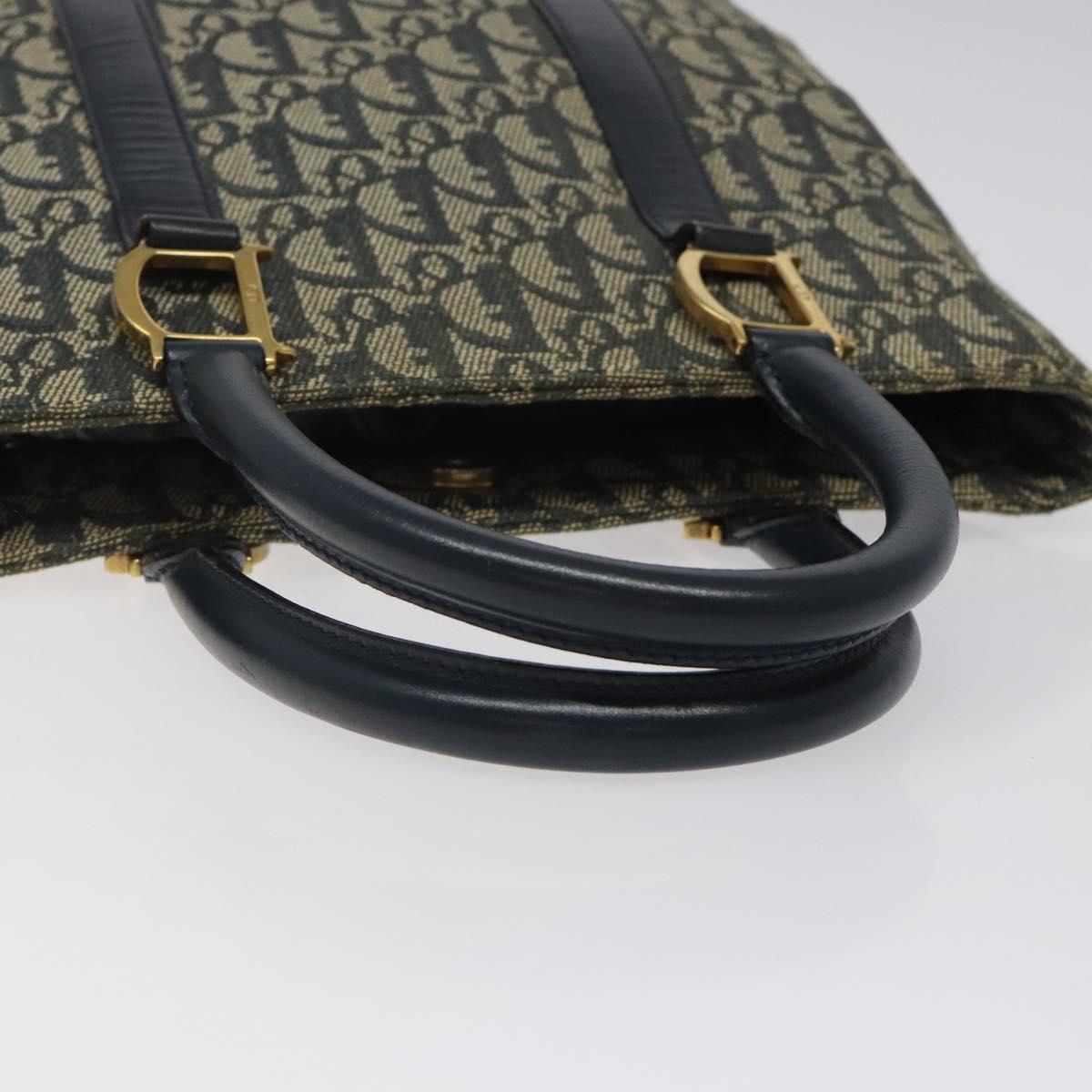 Christian Dior Trotter Canvas Hand Bag Navy Gold Auth 124422