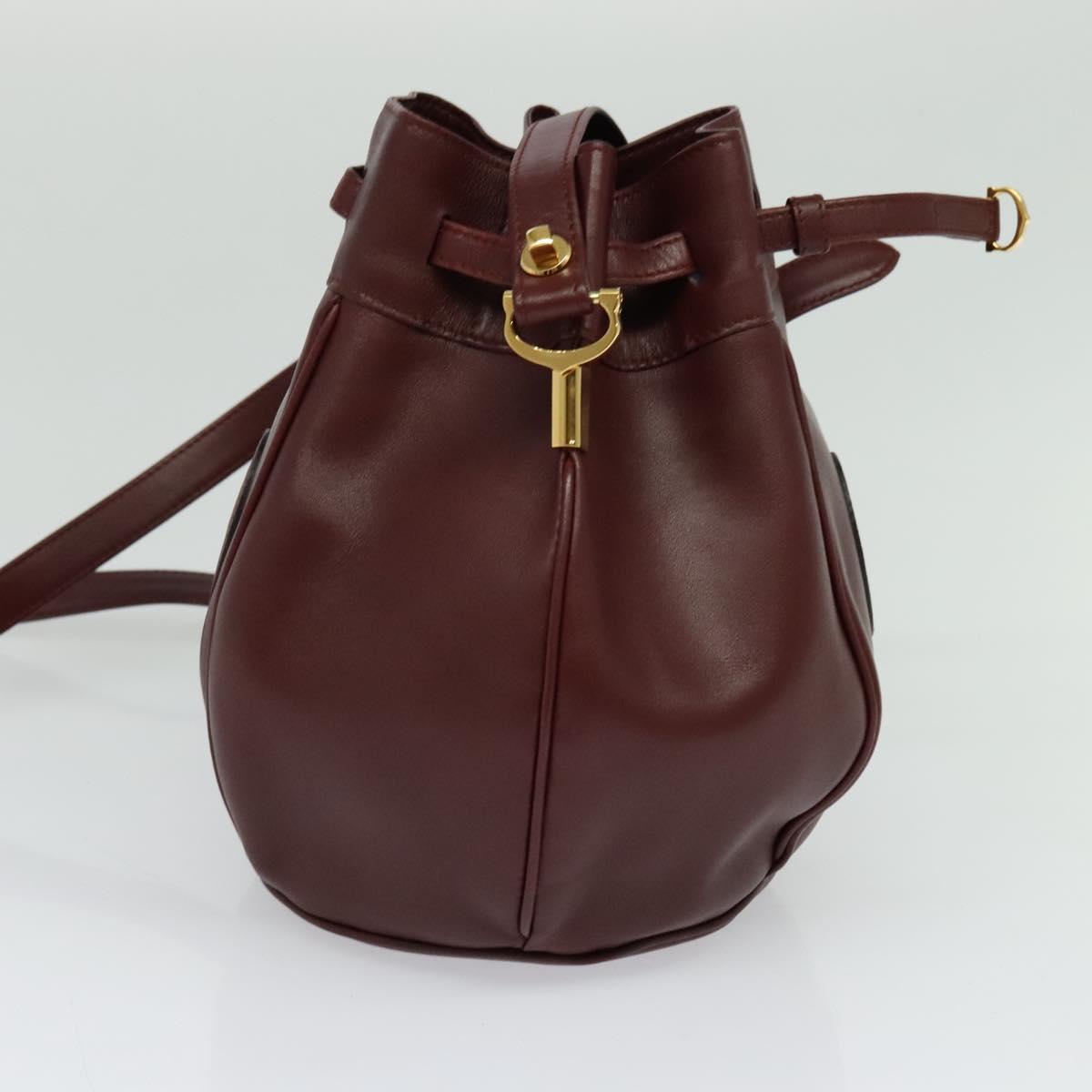 CARTIER Must Line Shoulder Bag Leather Bordeaux Gold Auth 124429