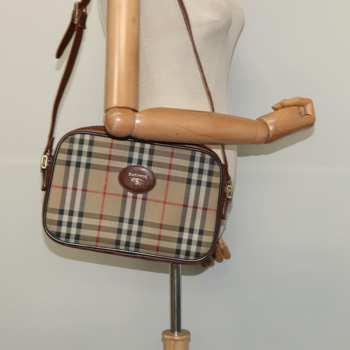 Burberrys Nova Check Shoulder Bag Canvas Beige Gold Auth 124461