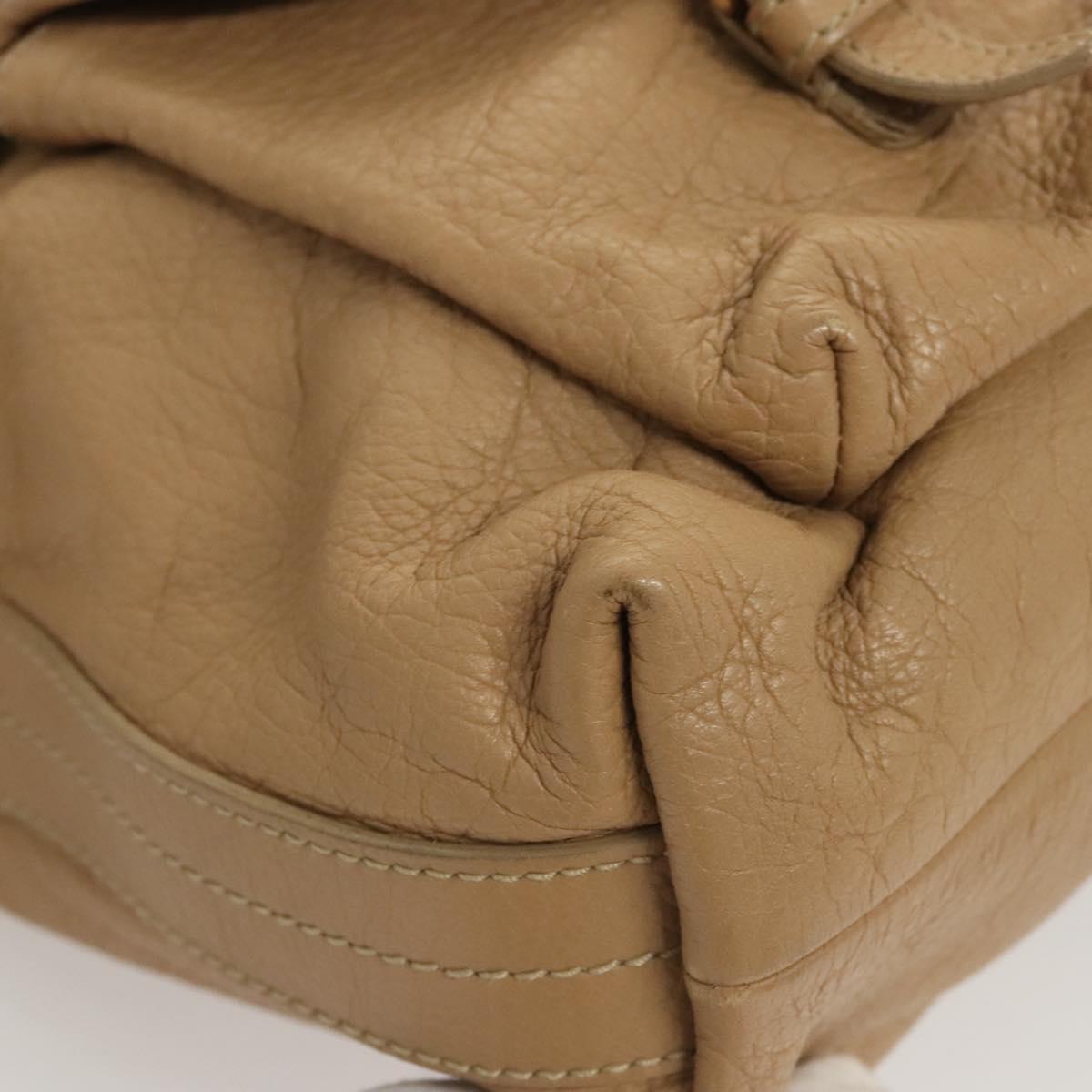 BVLGARI Shoulder Bag Leather Beige Gold Auth 124489