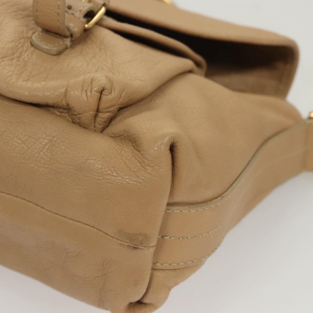 BVLGARI Shoulder Bag Leather Beige Gold Auth 124489