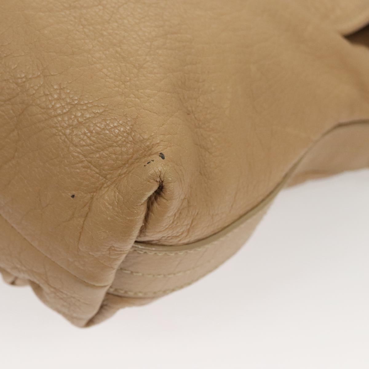 BVLGARI Shoulder Bag Leather Beige Gold Auth 124489