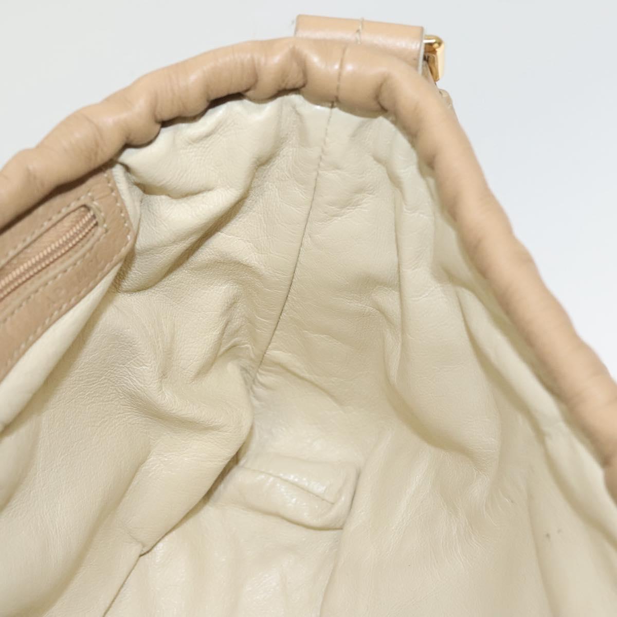 BVLGARI Shoulder Bag Leather Beige Gold Auth 124489