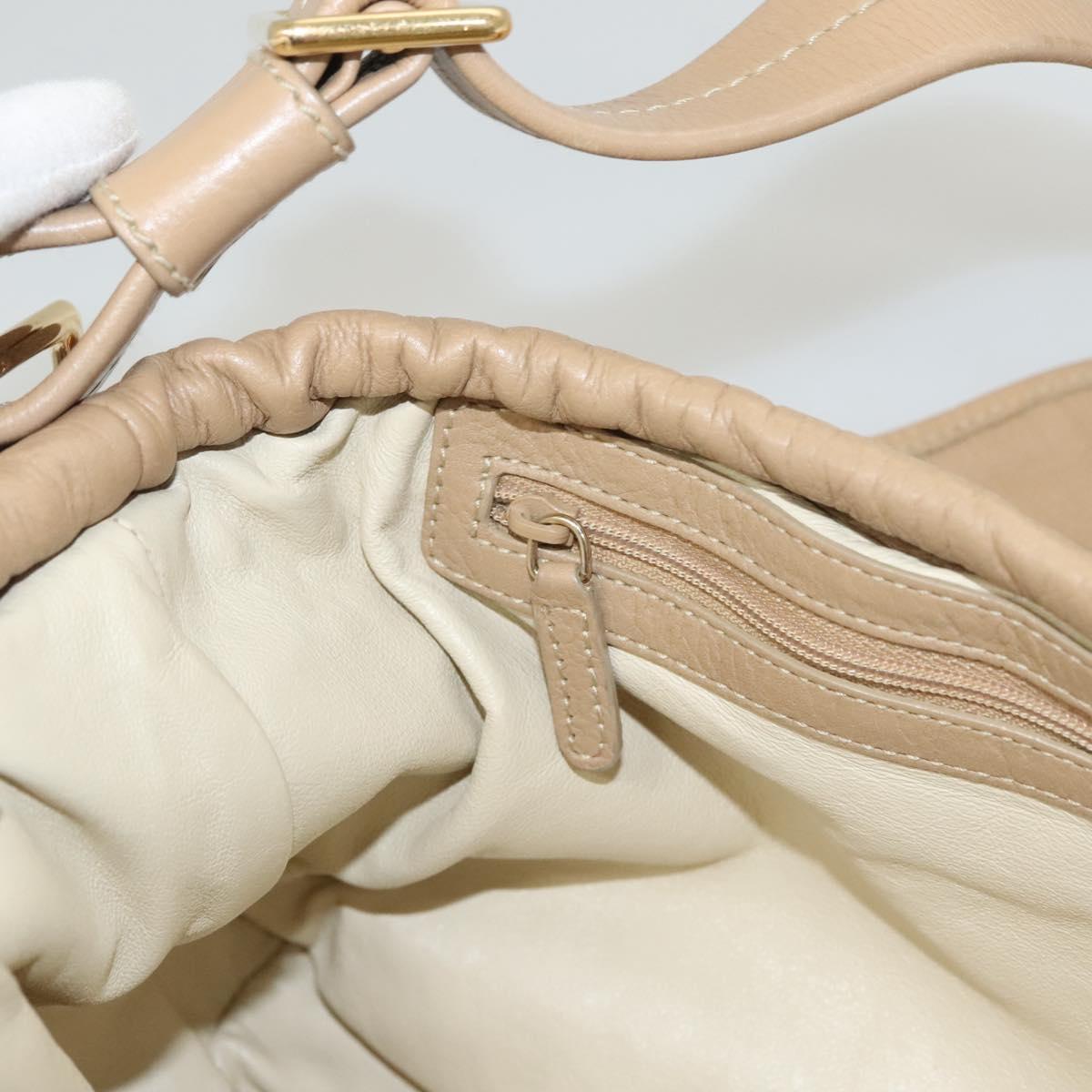 BVLGARI Shoulder Bag Leather Beige Gold Auth 124489