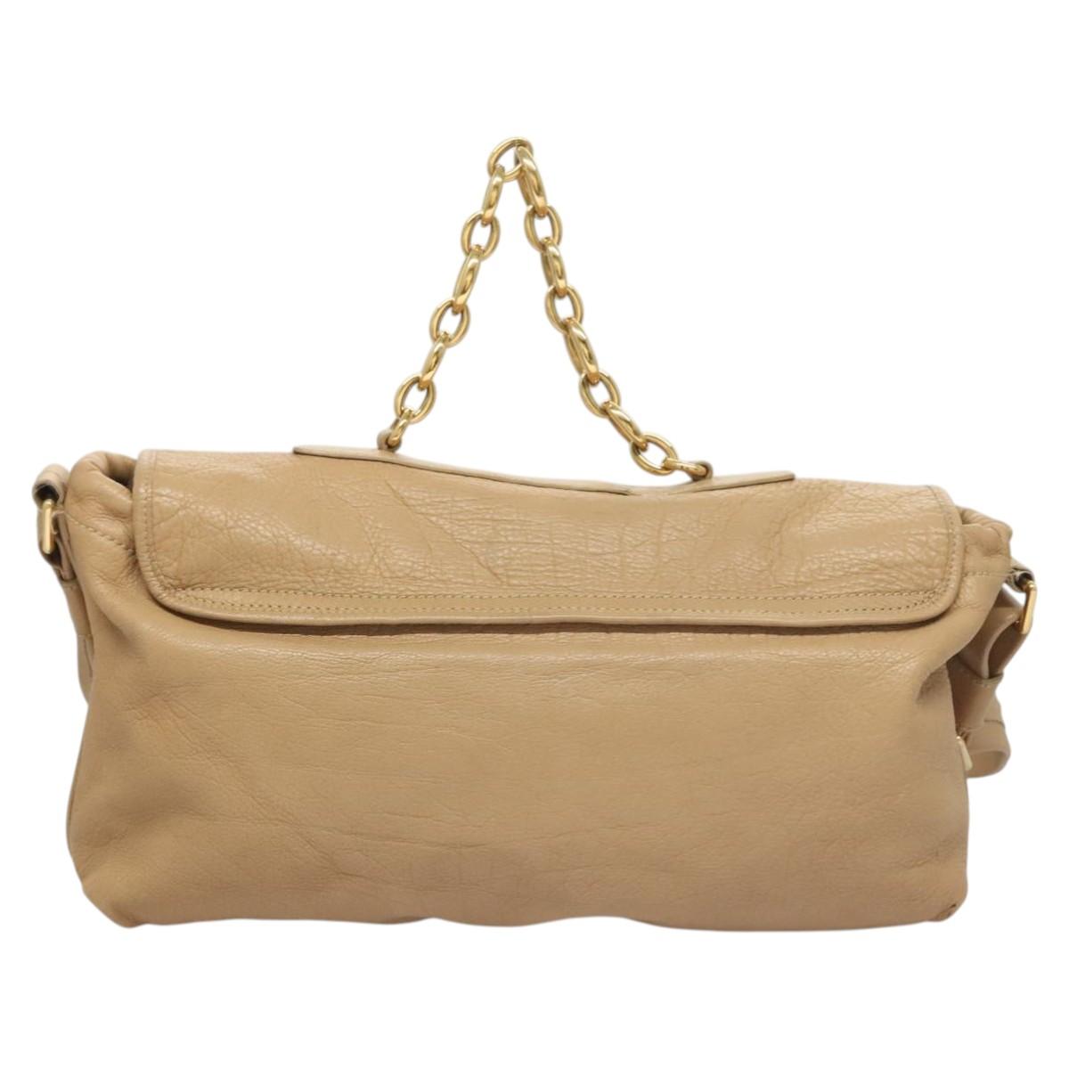 BVLGARI Shoulder Bag Leather Beige Gold Auth 124489