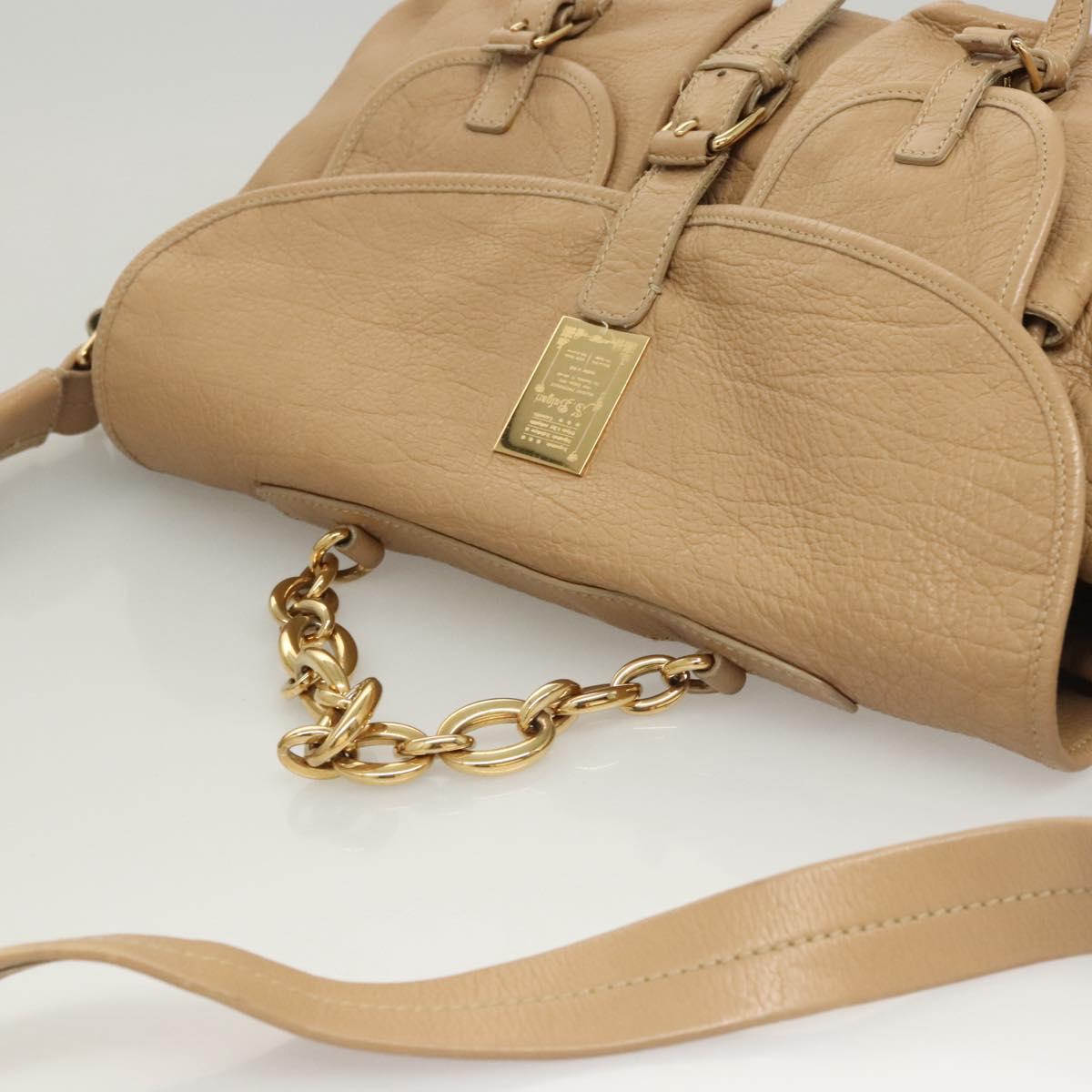 BVLGARI Shoulder Bag Leather Beige Gold Auth 124489