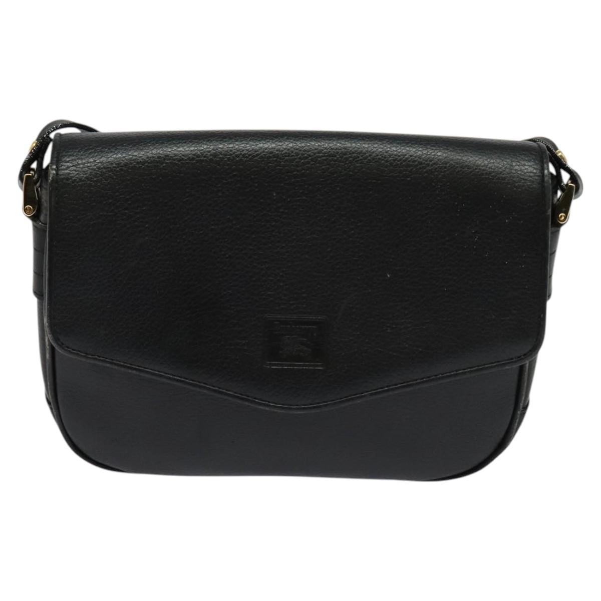 Burberrys Shoulder Bag Leather Black Gold Auth 124499