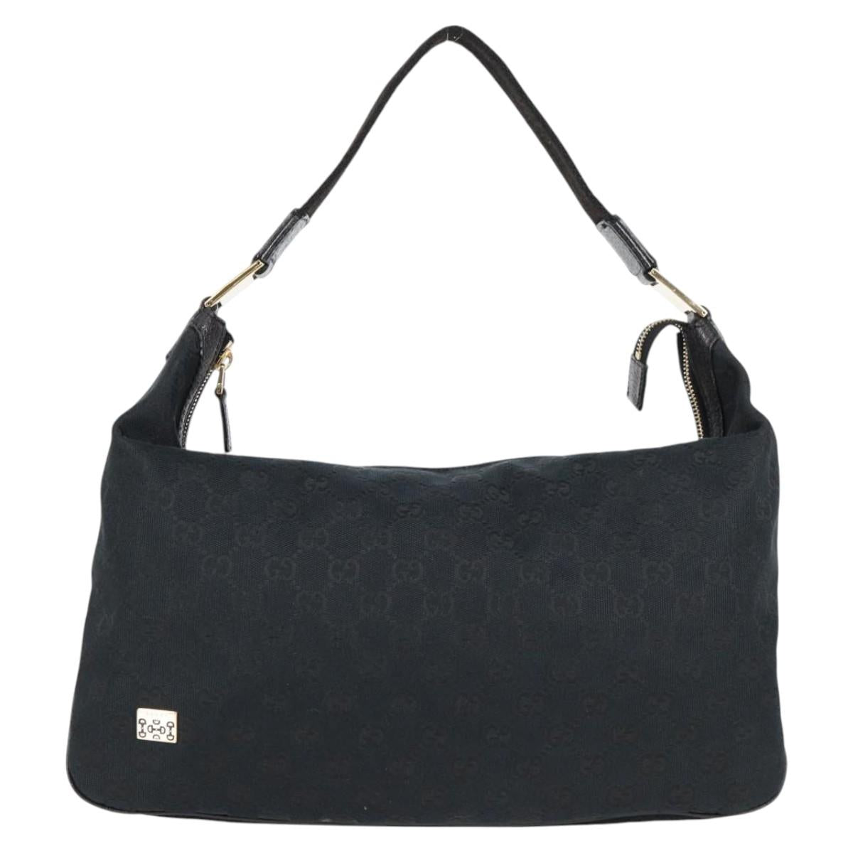 GUCCI GG Canvas Shoulder Bag Black Gold 146243 Auth 124500V