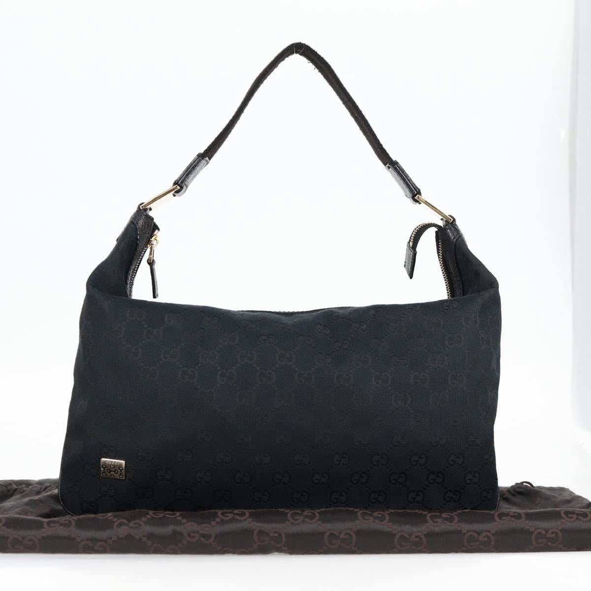 GUCCI GG Canvas Shoulder Bag Black Gold 146243 Auth 124500V