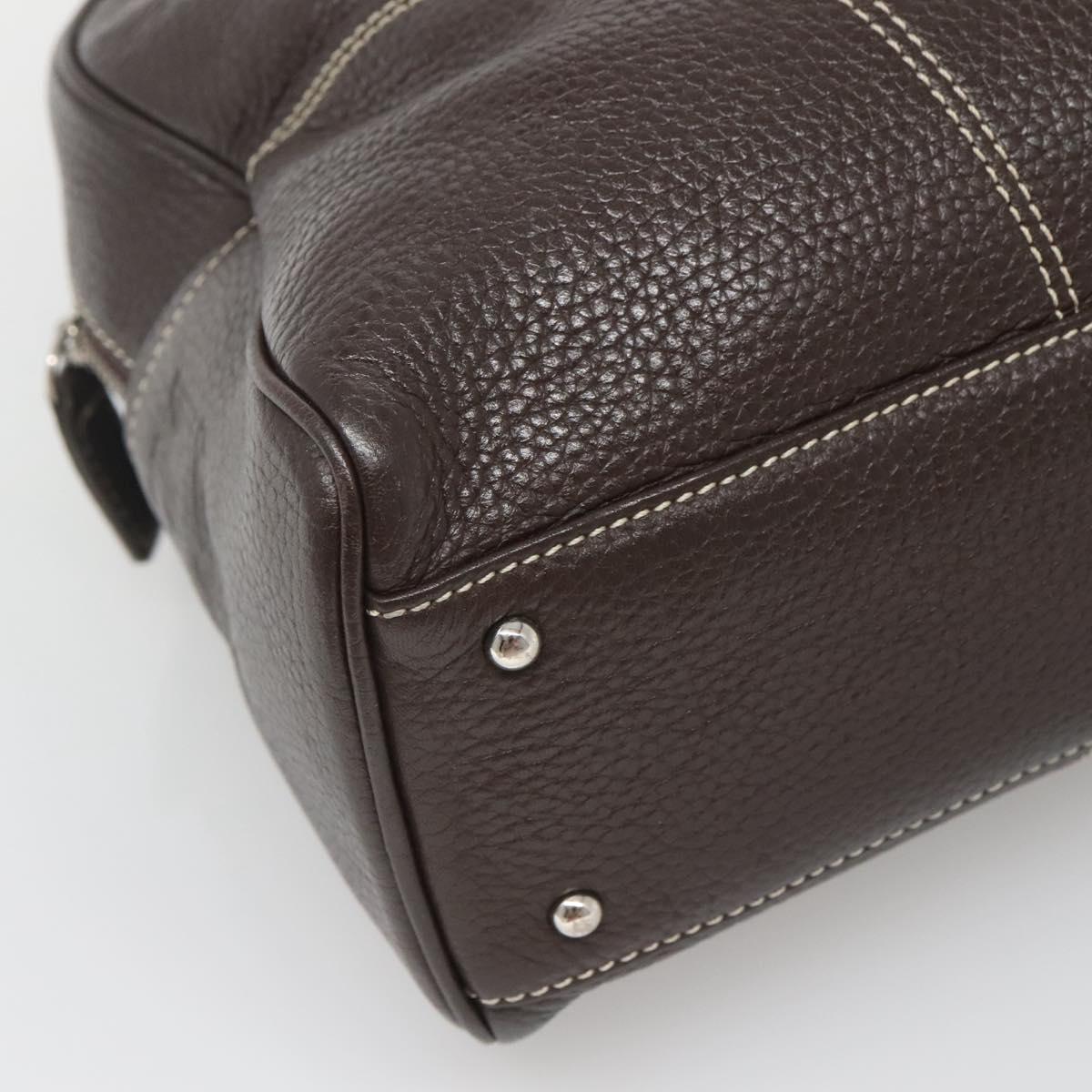 MCM Hand Bag Leather Dark Brown Silver Auth 124506