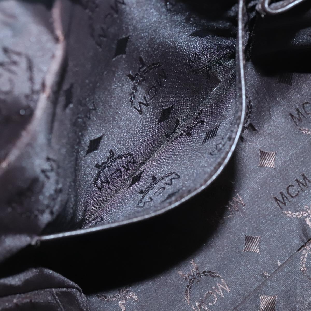 MCM Hand Bag Leather Dark Brown Silver Auth 124506