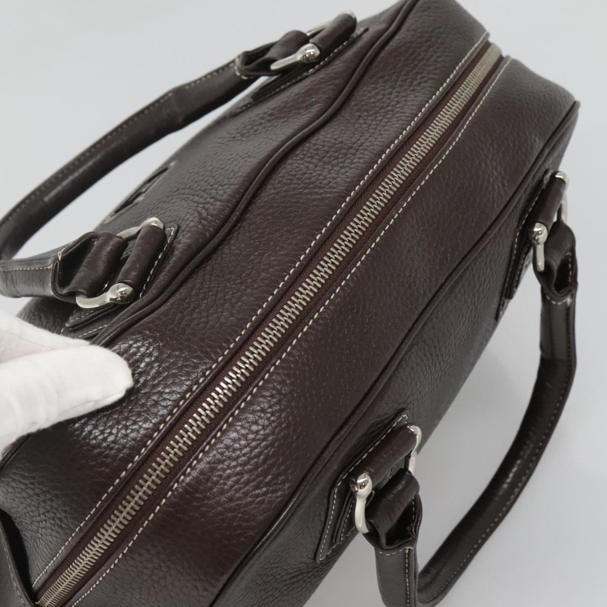 MCM Hand Bag Leather Dark Brown Silver Auth 124506