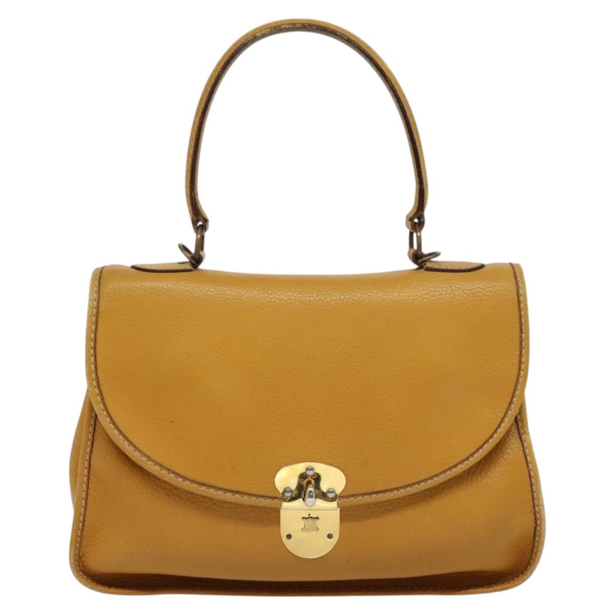 CELINE Hand Bag Leather 2way Yellow Auth 124515
