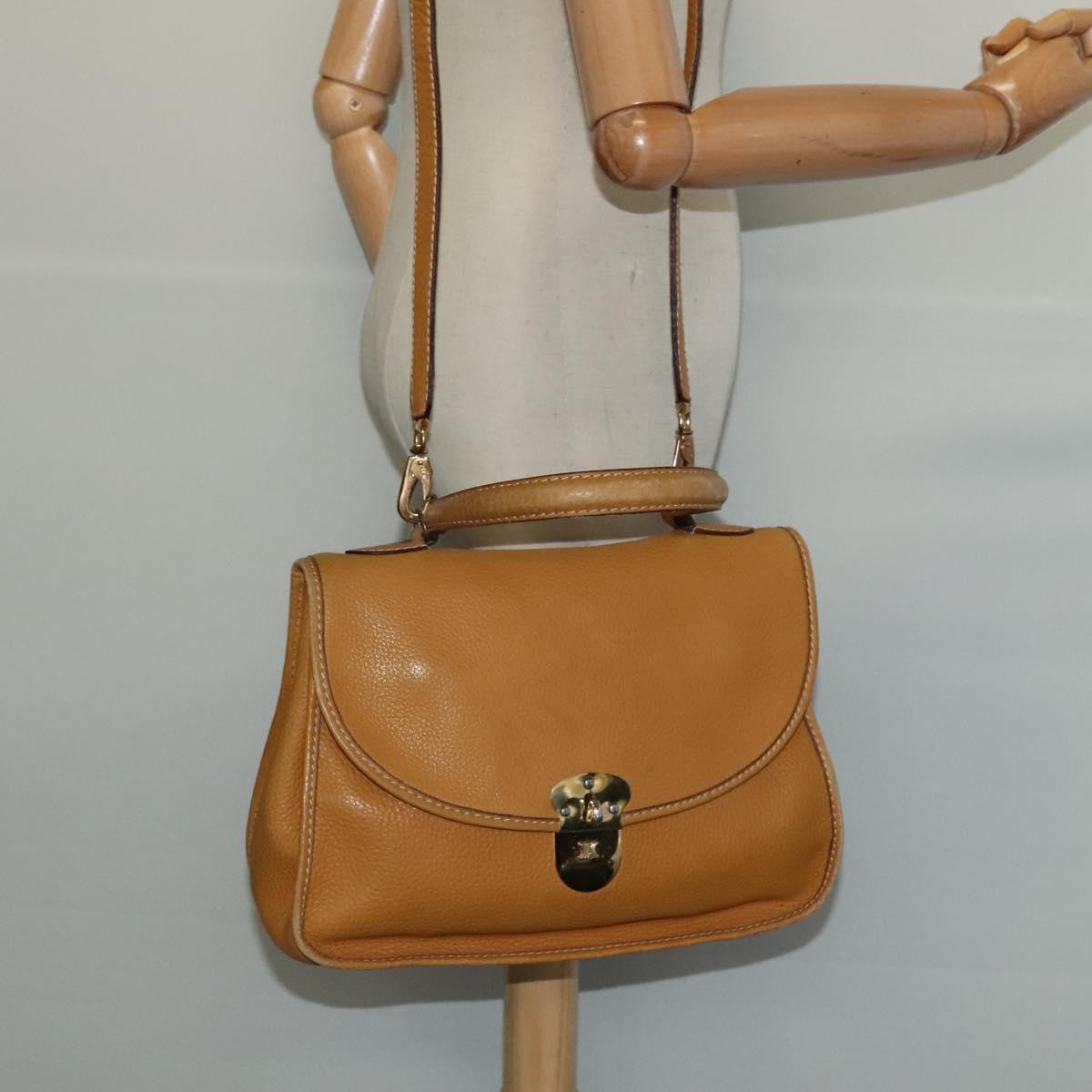 CELINE Hand Bag Leather 2way Yellow Auth 124515