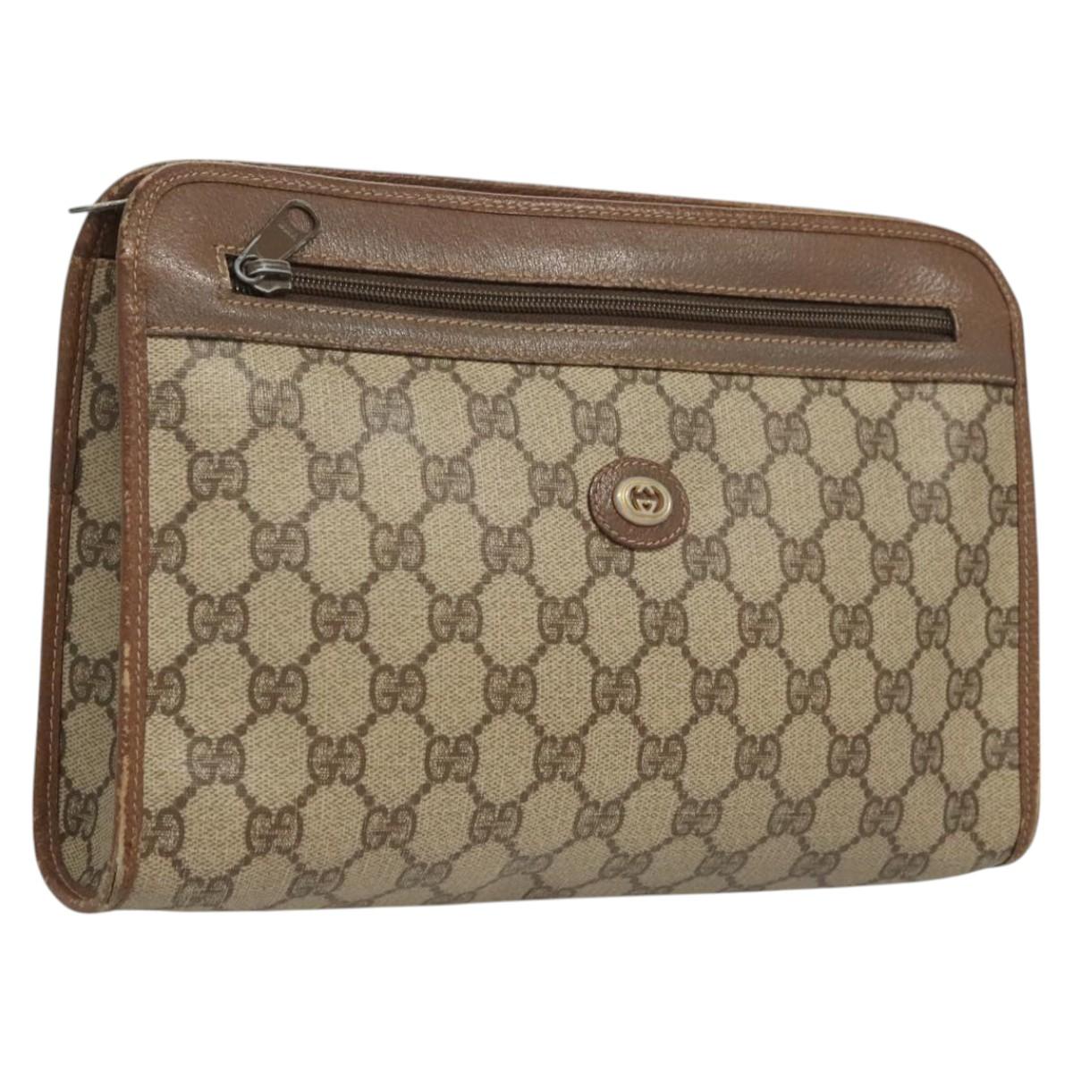 GUCCI GG Supreme Clutch Bag PVC Beige 97 01 037 Auth 124518