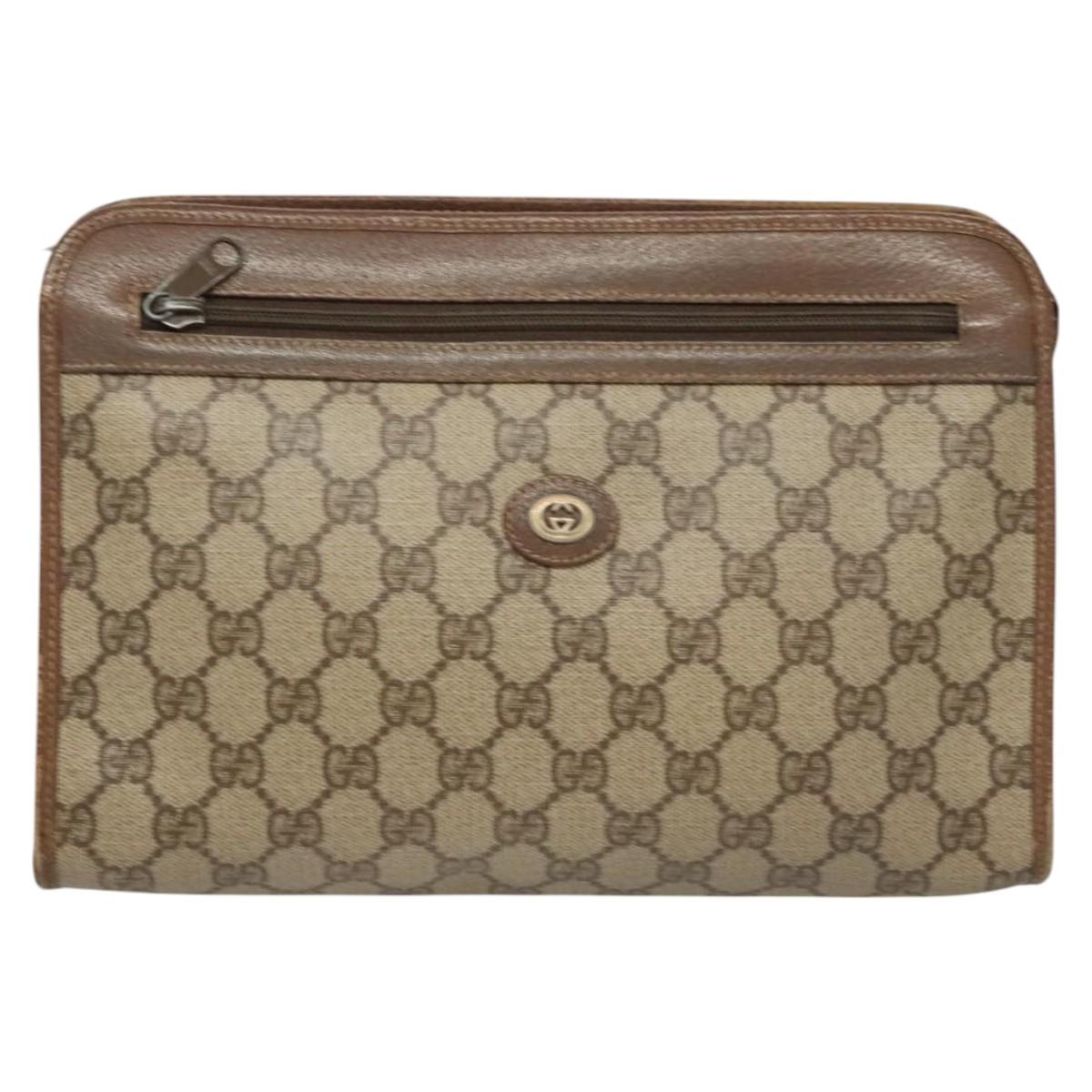 GUCCI GG Supreme Clutch Bag PVC Beige 97 01 037 Auth 124518