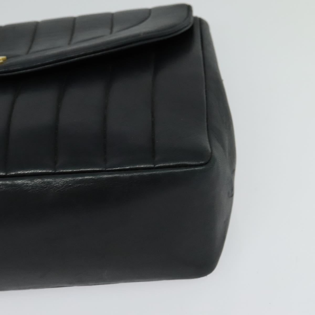 CHANEL Matelasse Mademoiselle Shoulder Bag Lamb Skin Black Gold CC Auth 124522