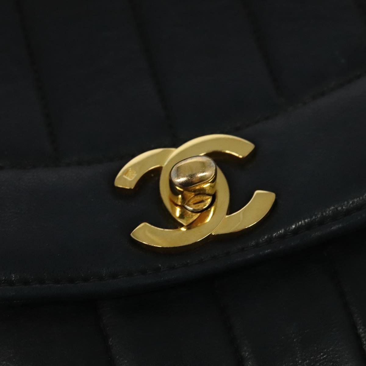 CHANEL Matelasse Mademoiselle Shoulder Bag Lamb Skin Black Gold CC Auth 124522