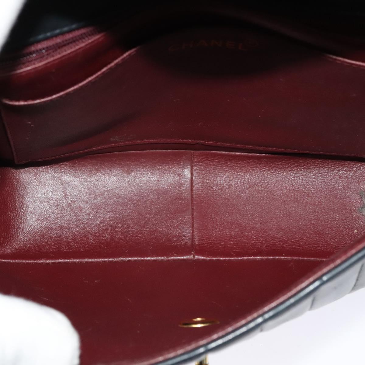 CHANEL Matelasse Mademoiselle Shoulder Bag Lamb Skin Black Gold CC Auth 124522