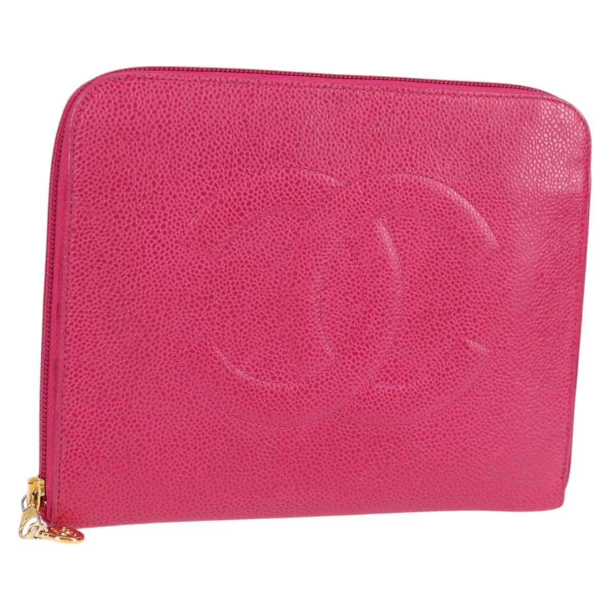 CHANEL COCO Mark Clutch Bag Caviar Skin Pink Gold CC Auth 124523V
