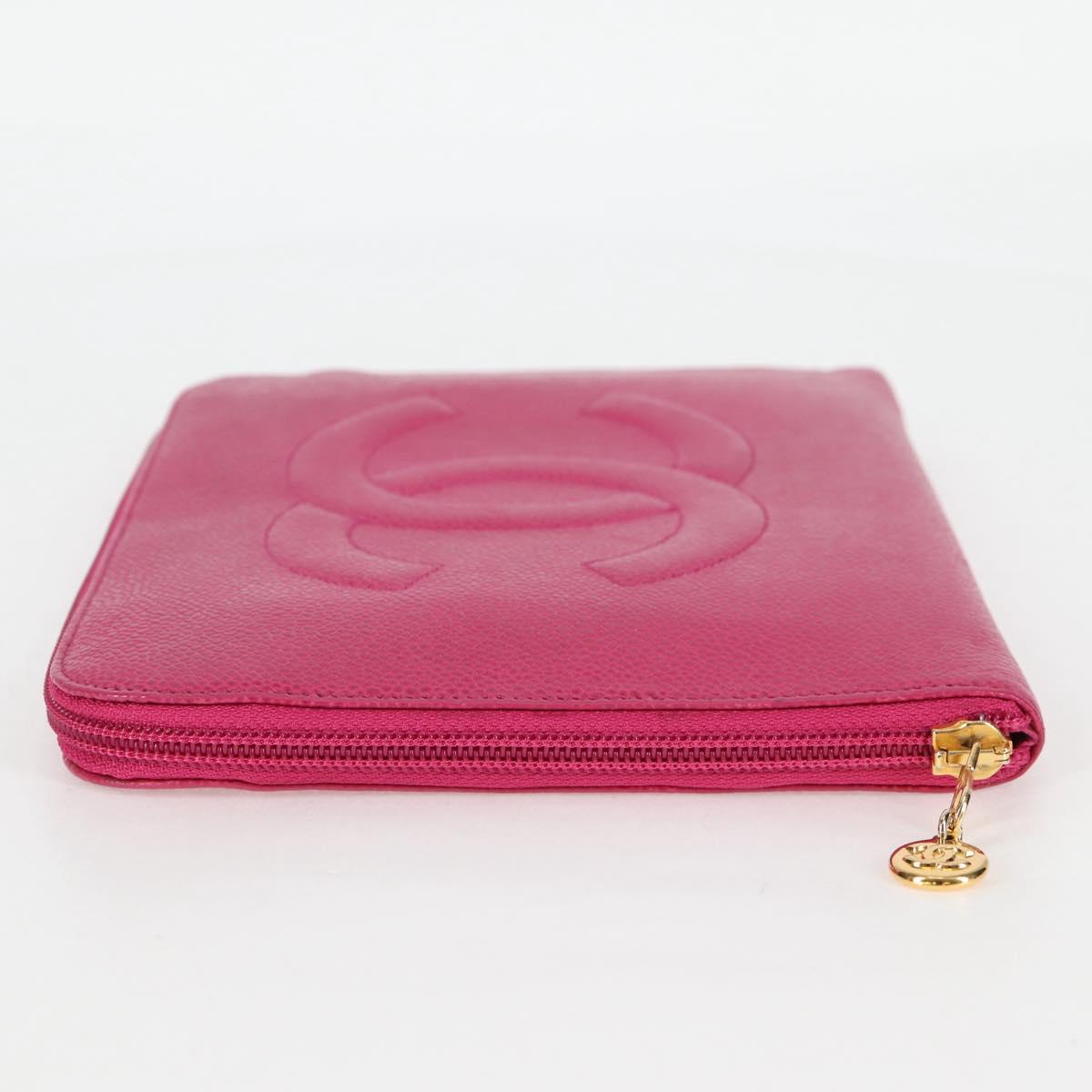 CHANEL COCO Mark Clutch Bag Caviar Skin Pink Gold CC Auth 124523V