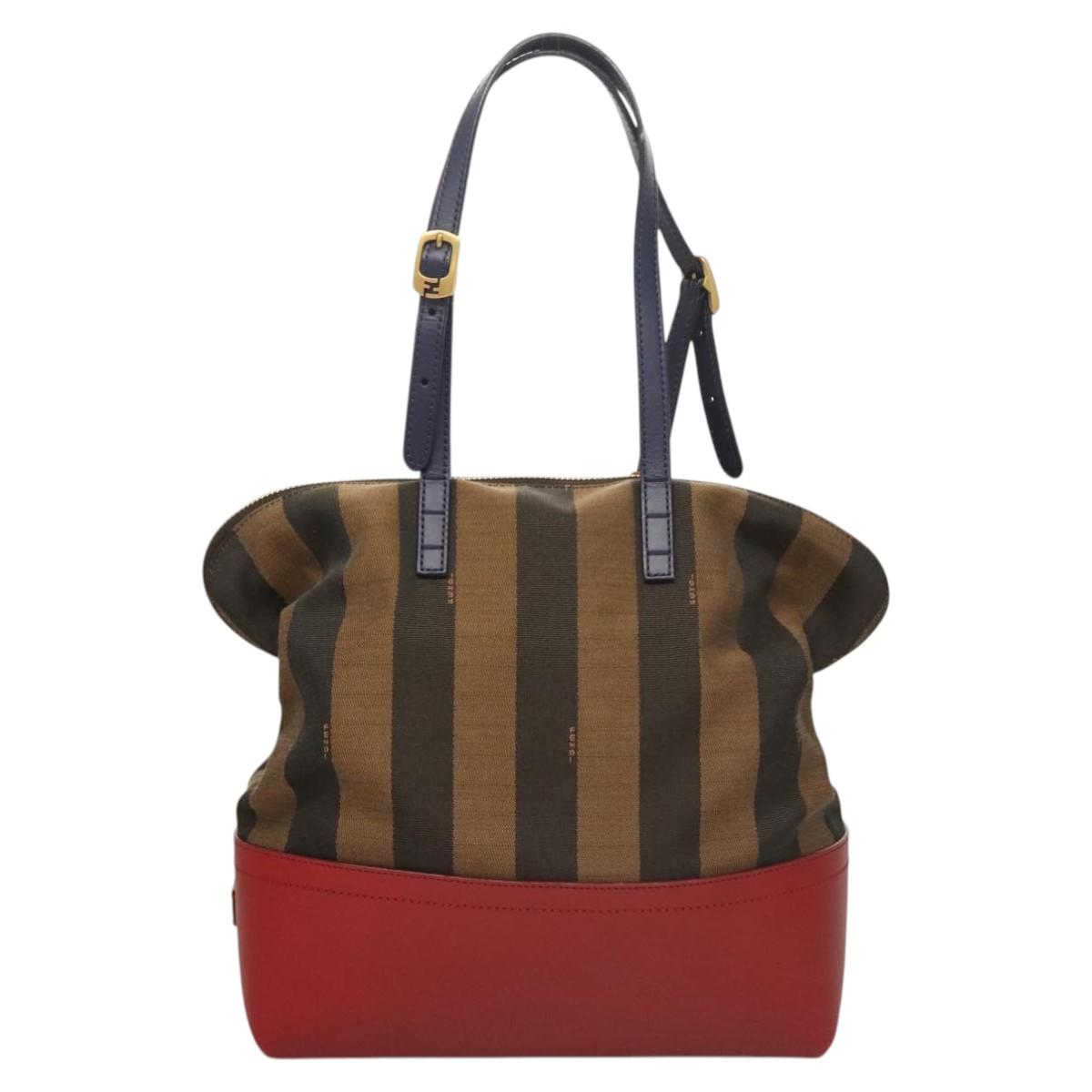 FENDI Pecan Canvas Hand Bag Brown Black Auth 124524