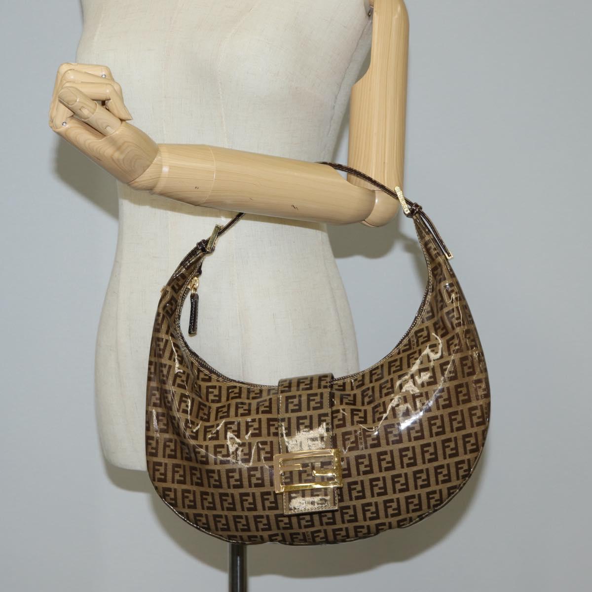 FENDI Zucchino Canvas Croissant Shoulder Bag Brown Auth 124539V