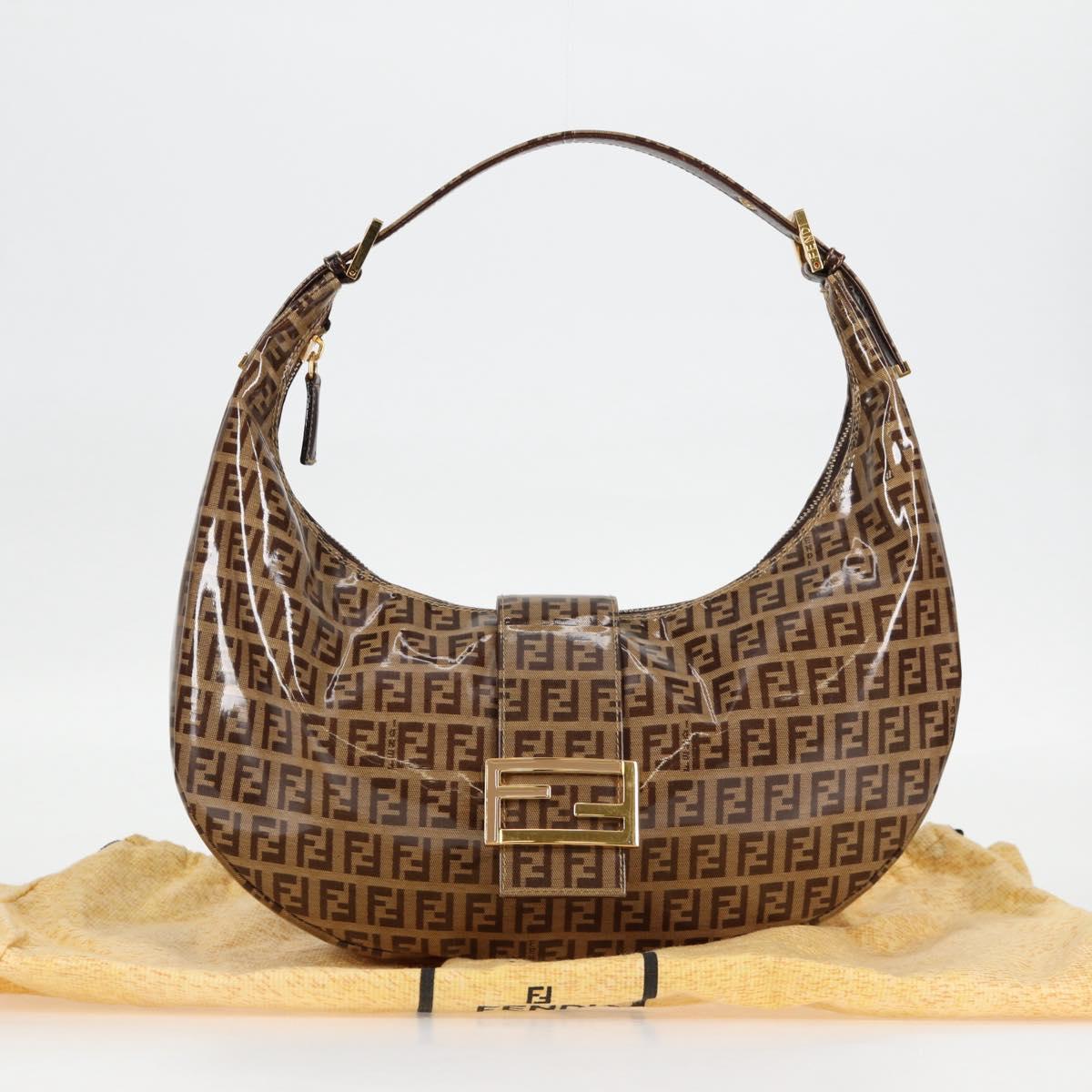 FENDI Zucchino Canvas Croissant Shoulder Bag Brown Auth 124539V