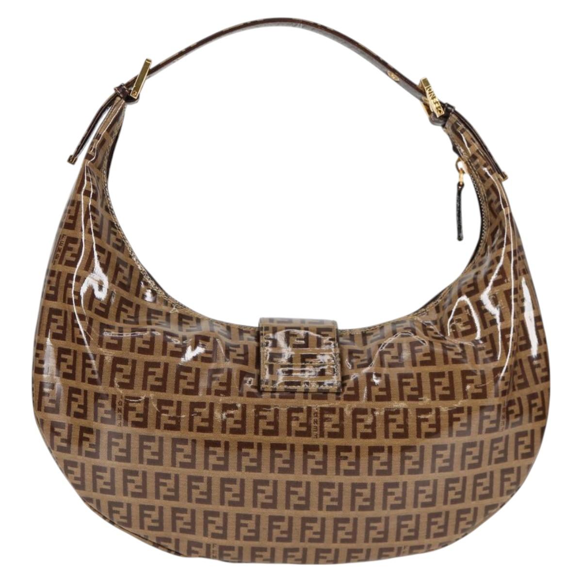 FENDI Zucchino Canvas Croissant Shoulder Bag Brown Auth 124539V