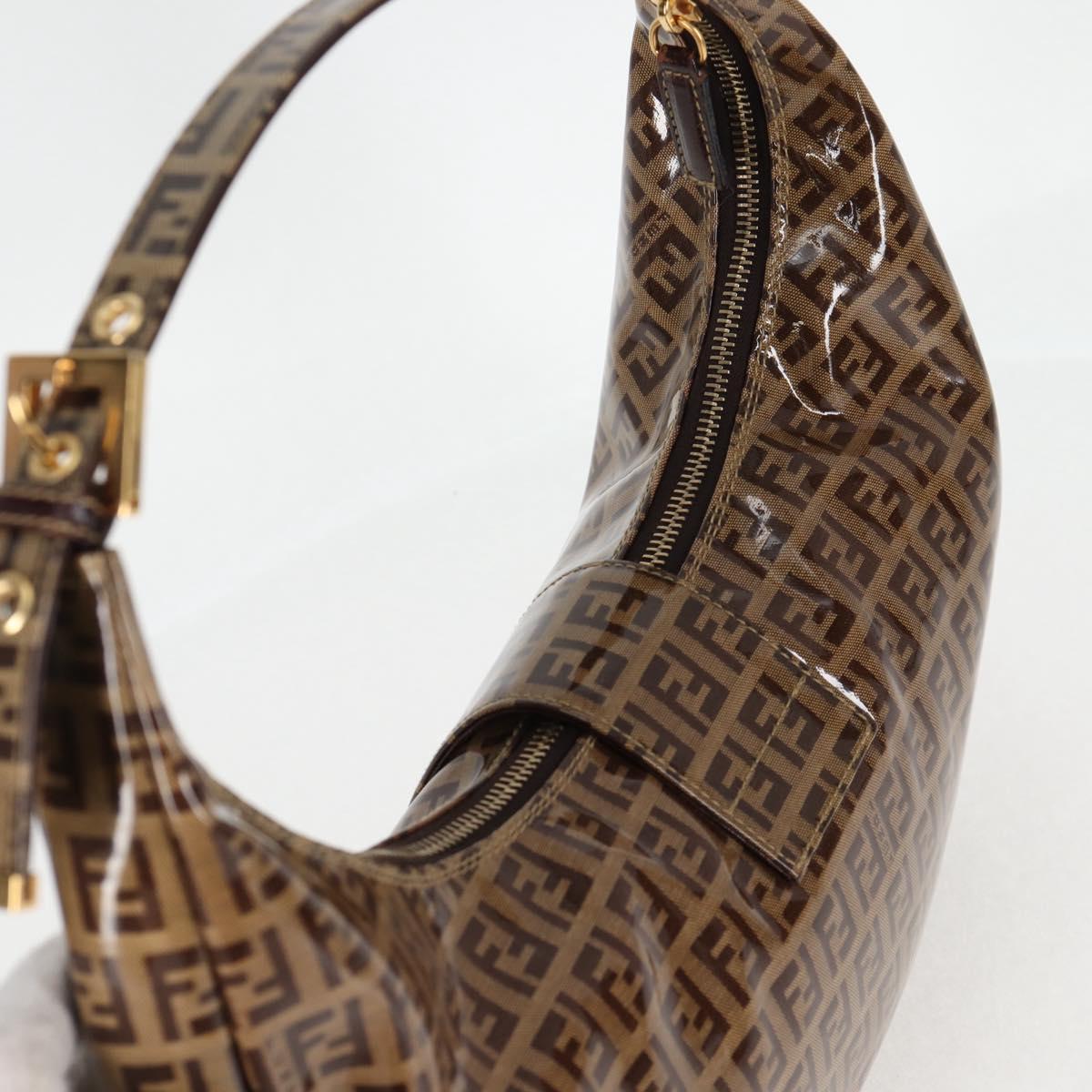 FENDI Zucchino Canvas Croissant Shoulder Bag Brown Auth 124539V